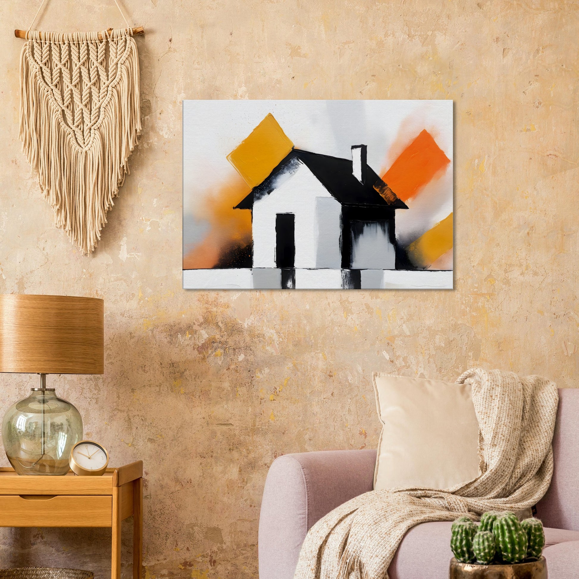 Serene Sanctuary: Minimalist House Canvas Art