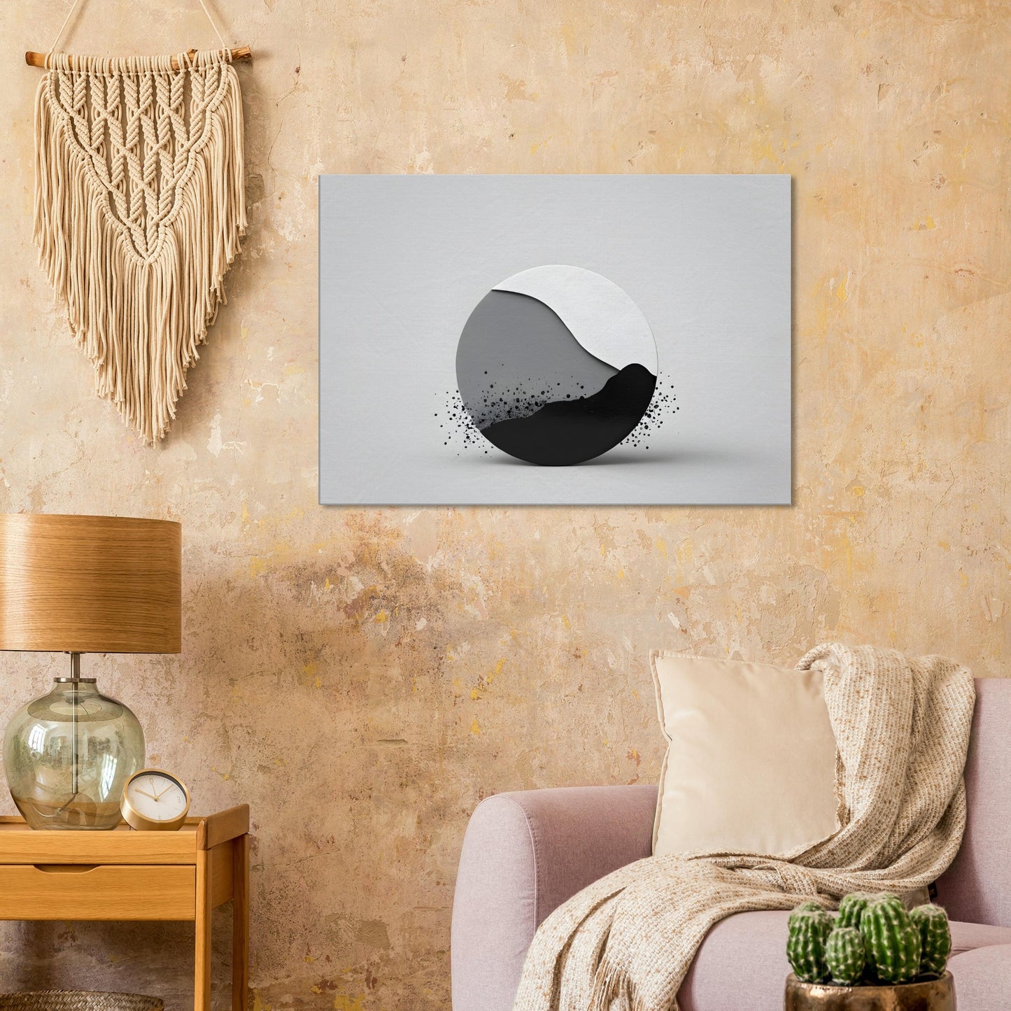 Minimalist Black and White Abstract Circle Canvas Art