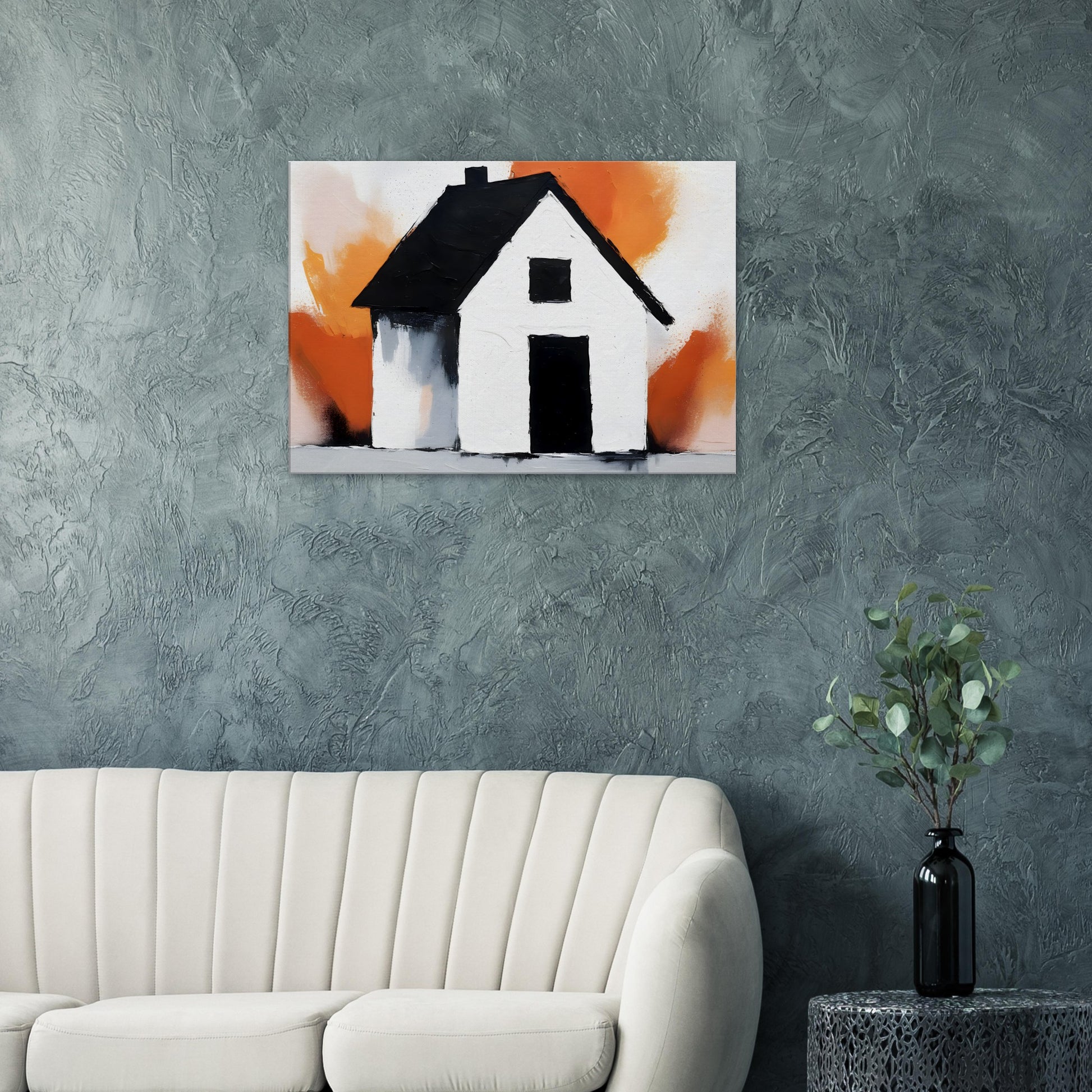 Rustic Allure: Abstract Minimalist House Canvas