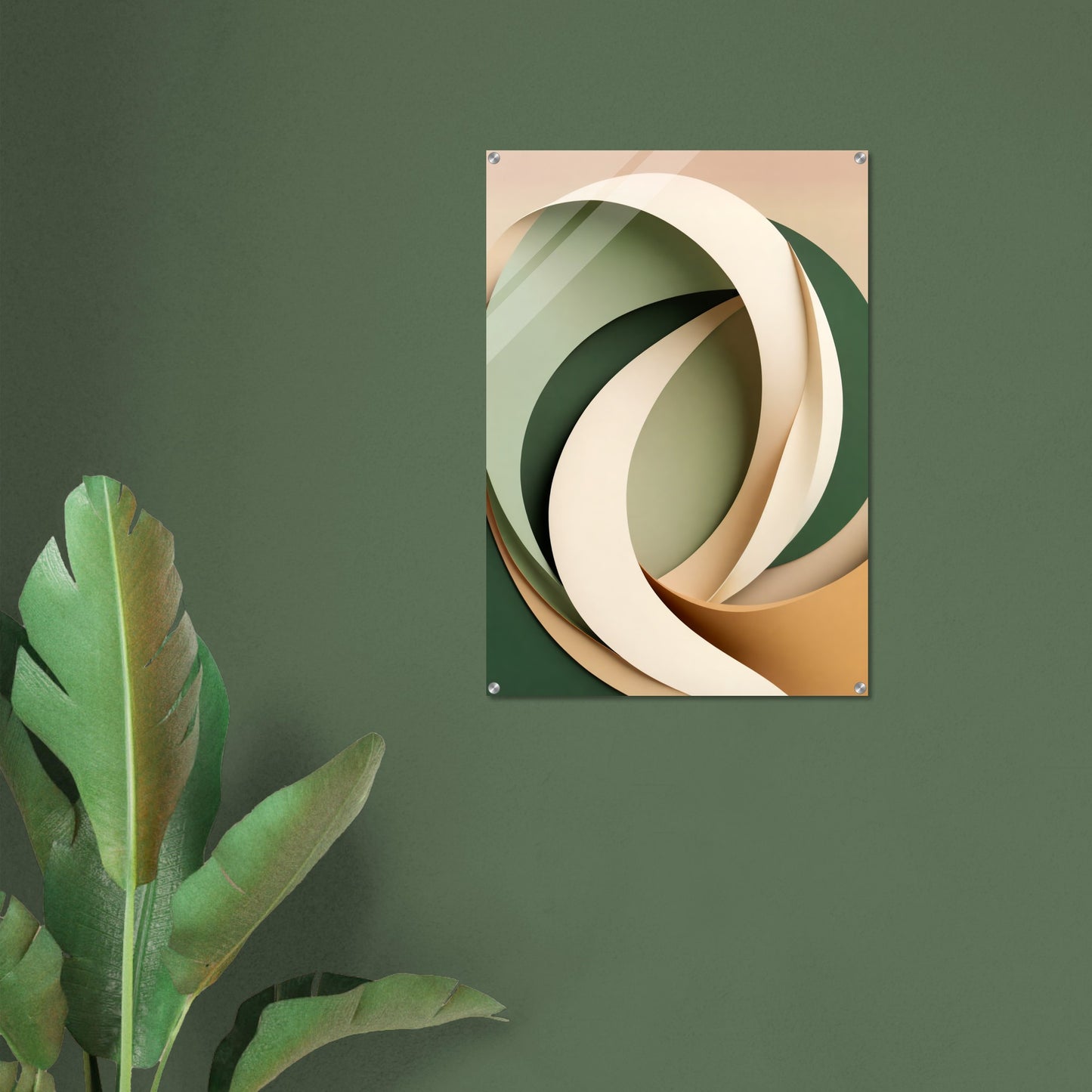 Acrylic glass wall art, Serene Earthy Tones: Minimalist Leaf Acrylic Artwork