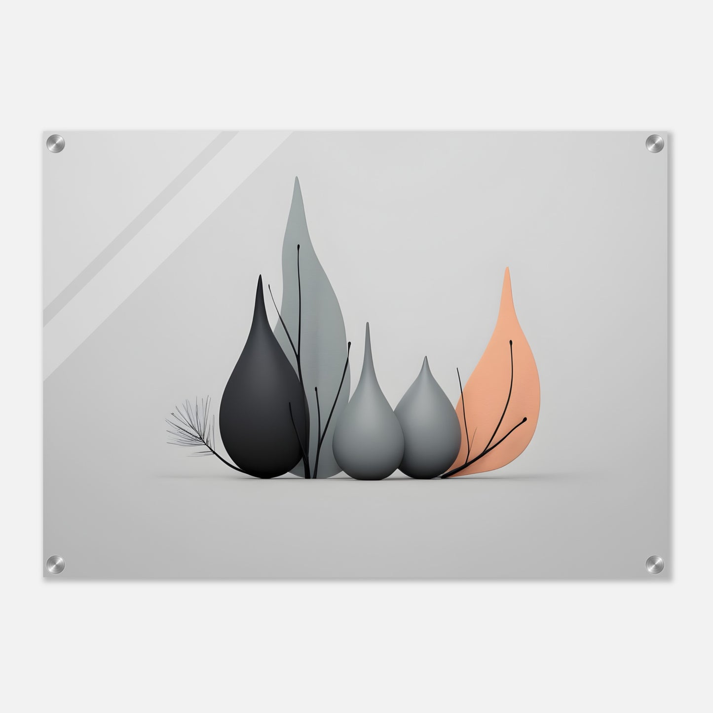 Minimalist Abstract Acrylic Print with Elegant Leaf Design