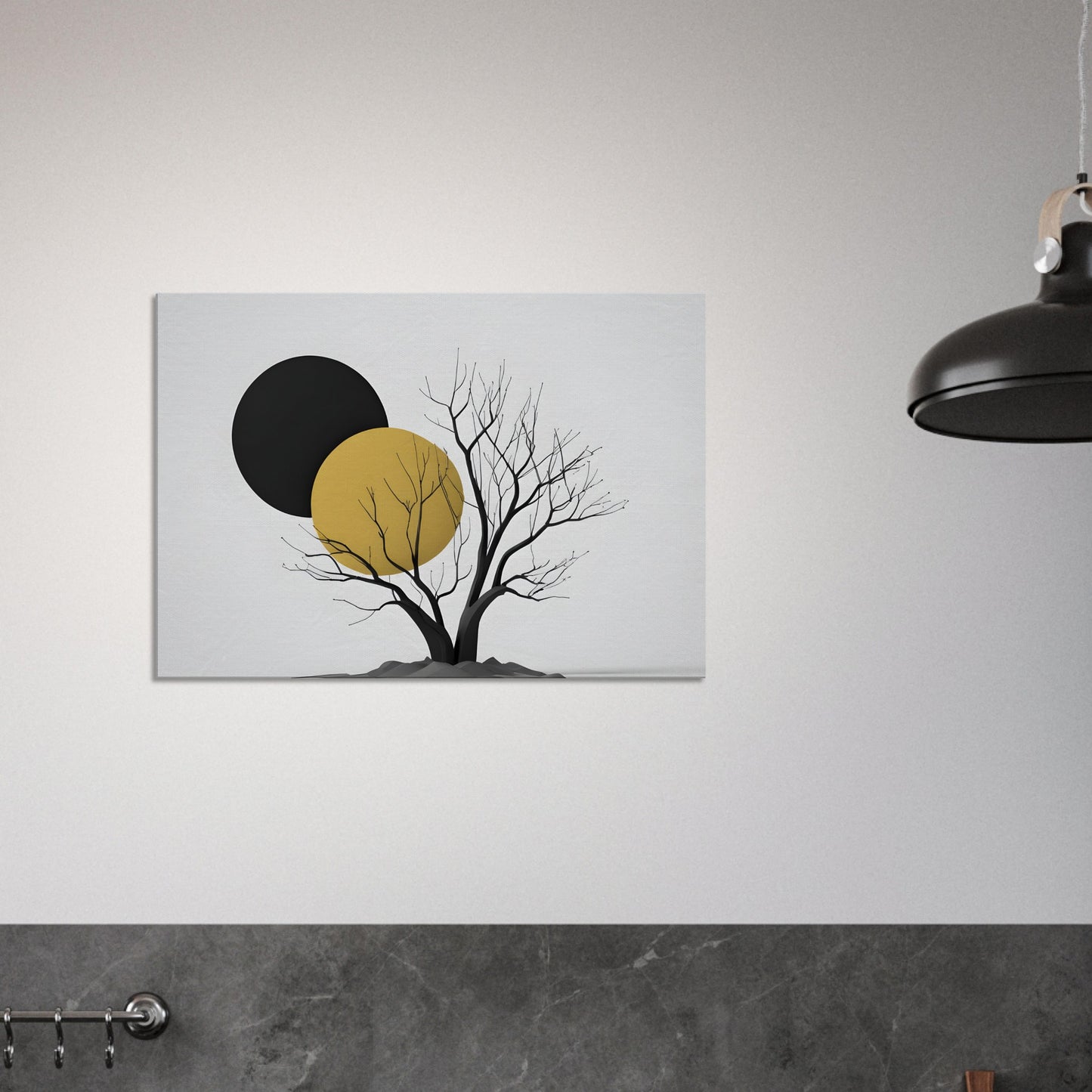 Minimalist Abstract Wall Art: Tree with Dual Circles