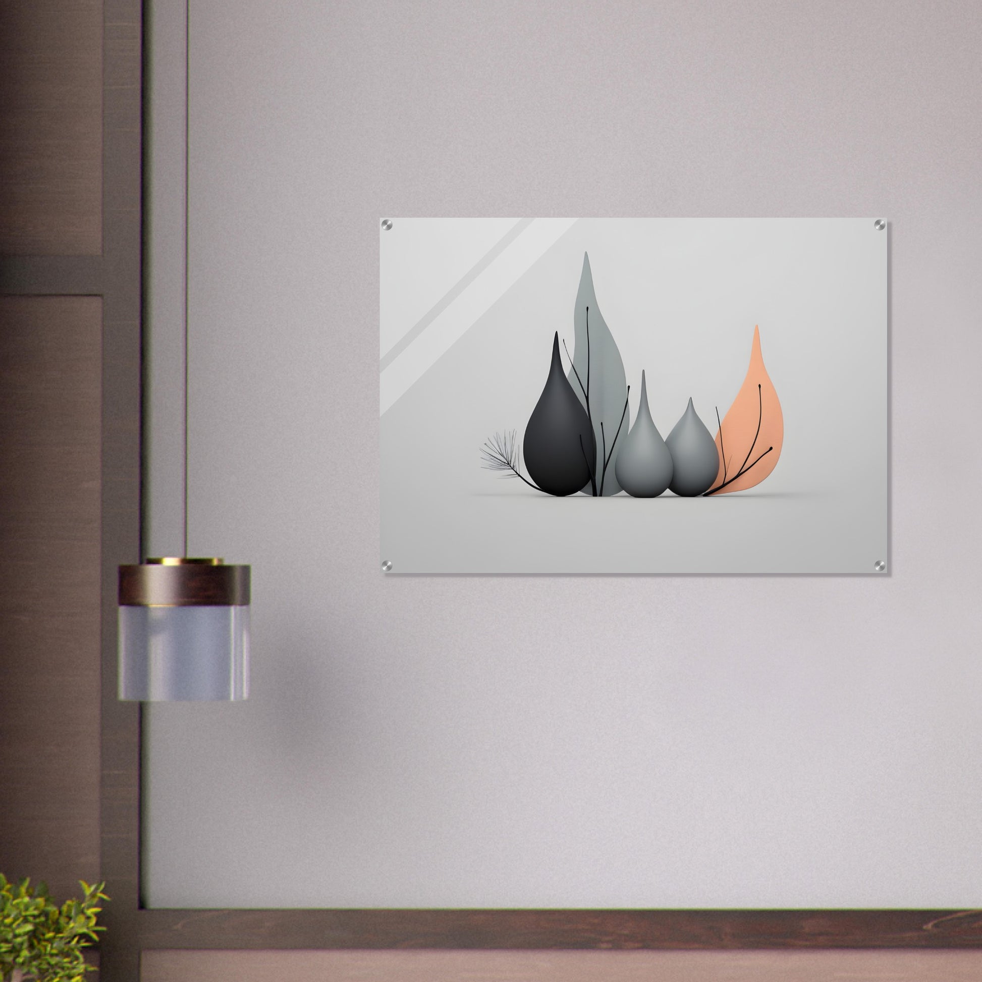 Minimalist Abstract Acrylic Print with Elegant Leaf Design