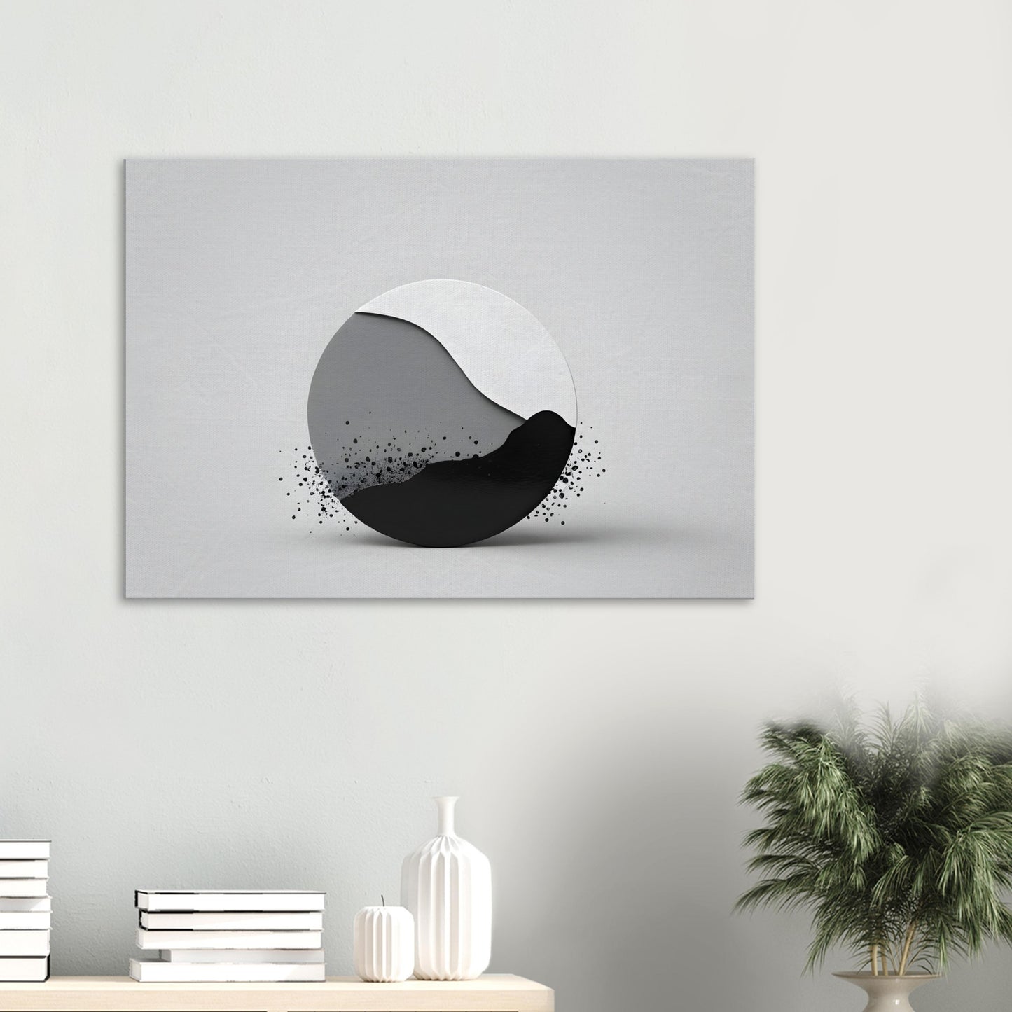 Minimalist Black and White Abstract Circle Canvas Art