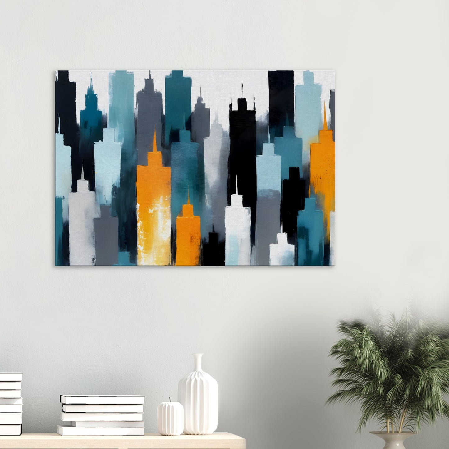 Tranquil Skyline Reflections: Abstract Minimalist Canvas