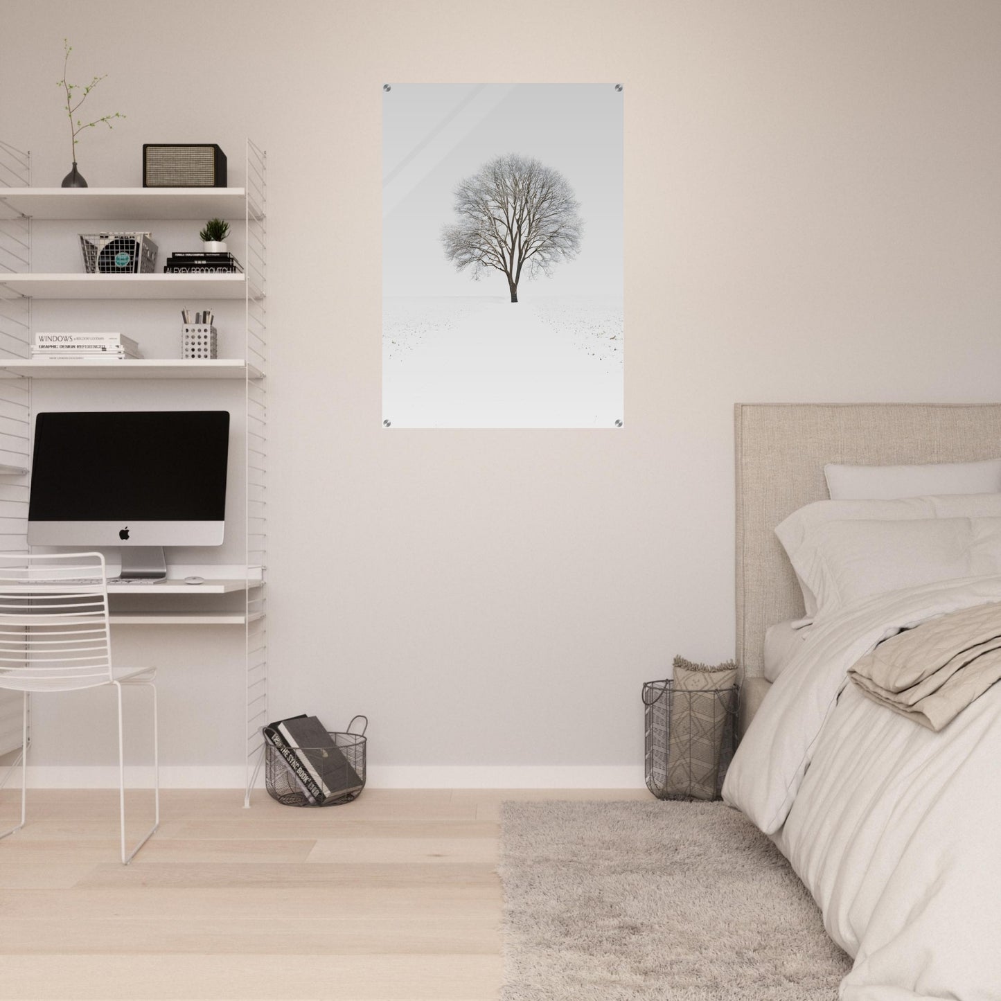 Minimalist Abstract Acrylic Print of a Tree in Winter Setting