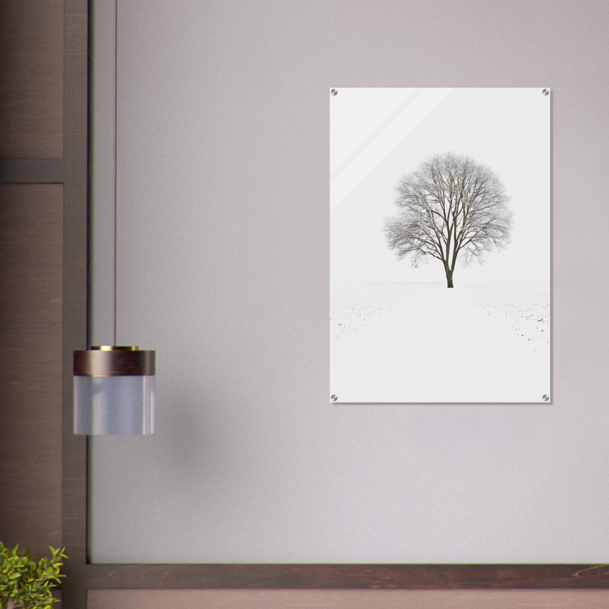 Minimalist Abstract Acrylic Print of a Tree in Winter Setting