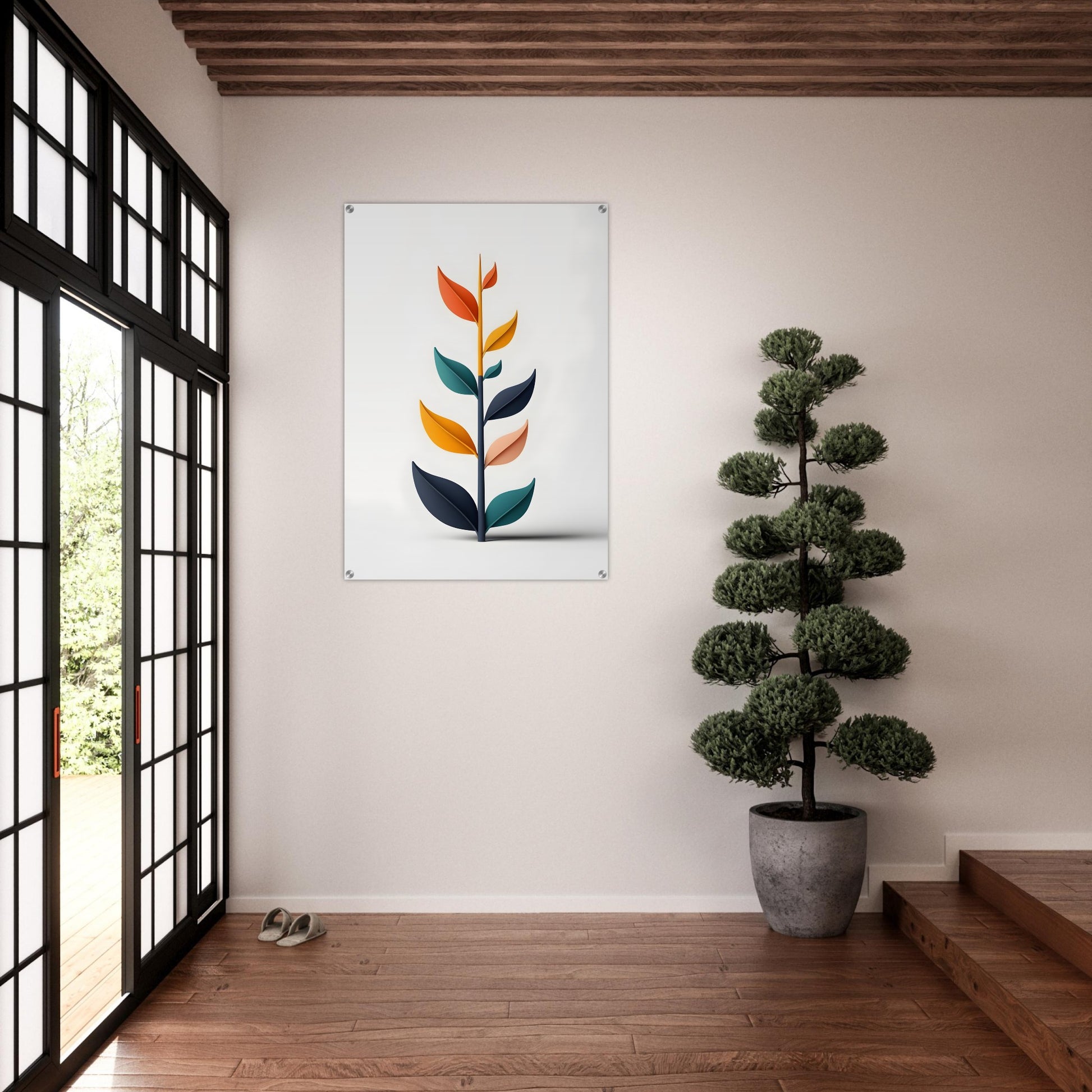 Minimalist Abstract Acrylic Print: Vibrant Leafy Art