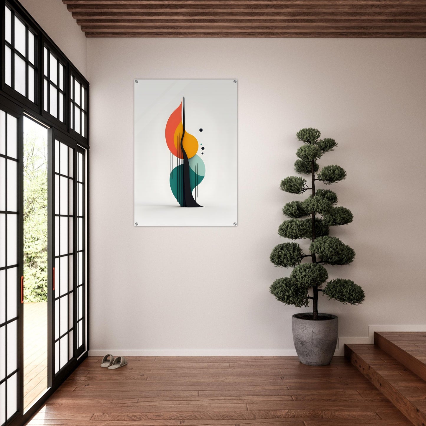 Acrylic glass wall art, Nature’s Whisper: Handcrafted Abstract Wall Art with Leaf Patterns