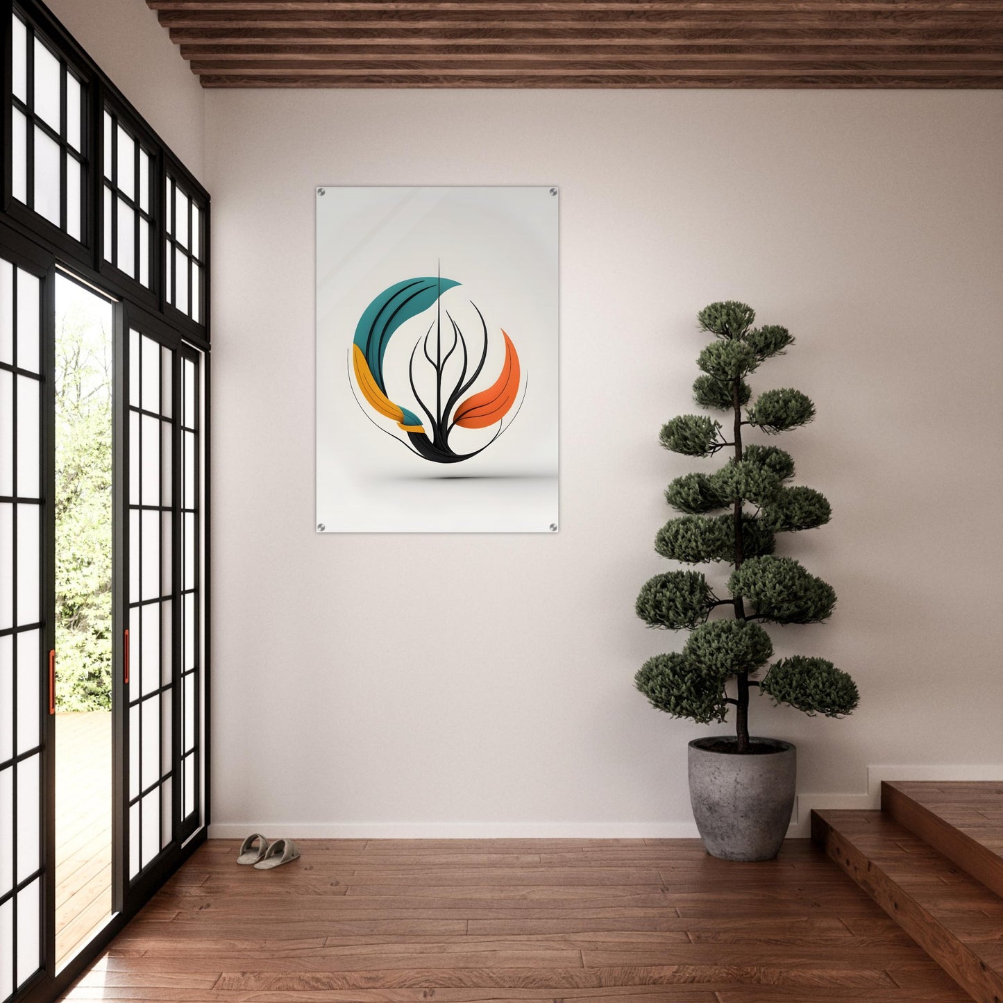 Acrylic glass wall art, Breeze of Serenity: Organic Nature-Inspired Abstract