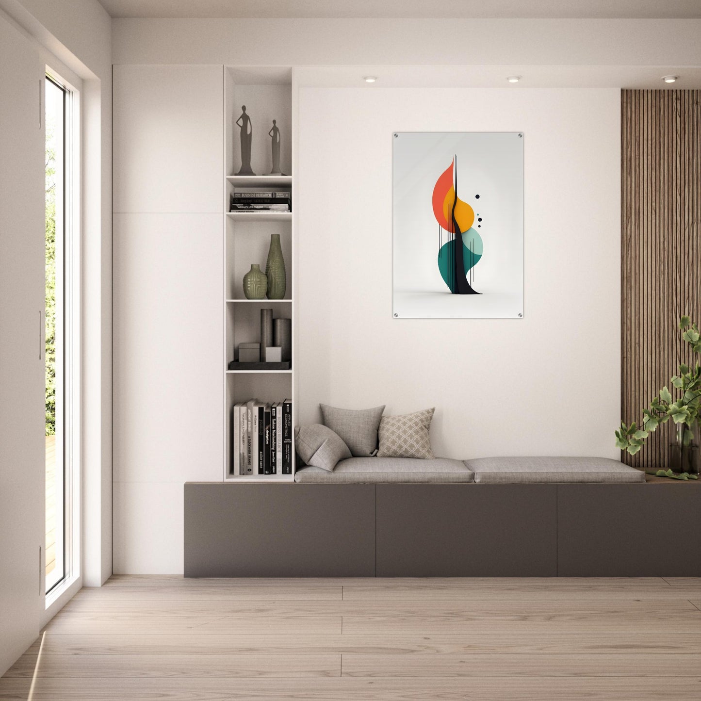 Acrylic glass wall art, Nature’s Whisper: Handcrafted Abstract Wall Art with Leaf Patterns