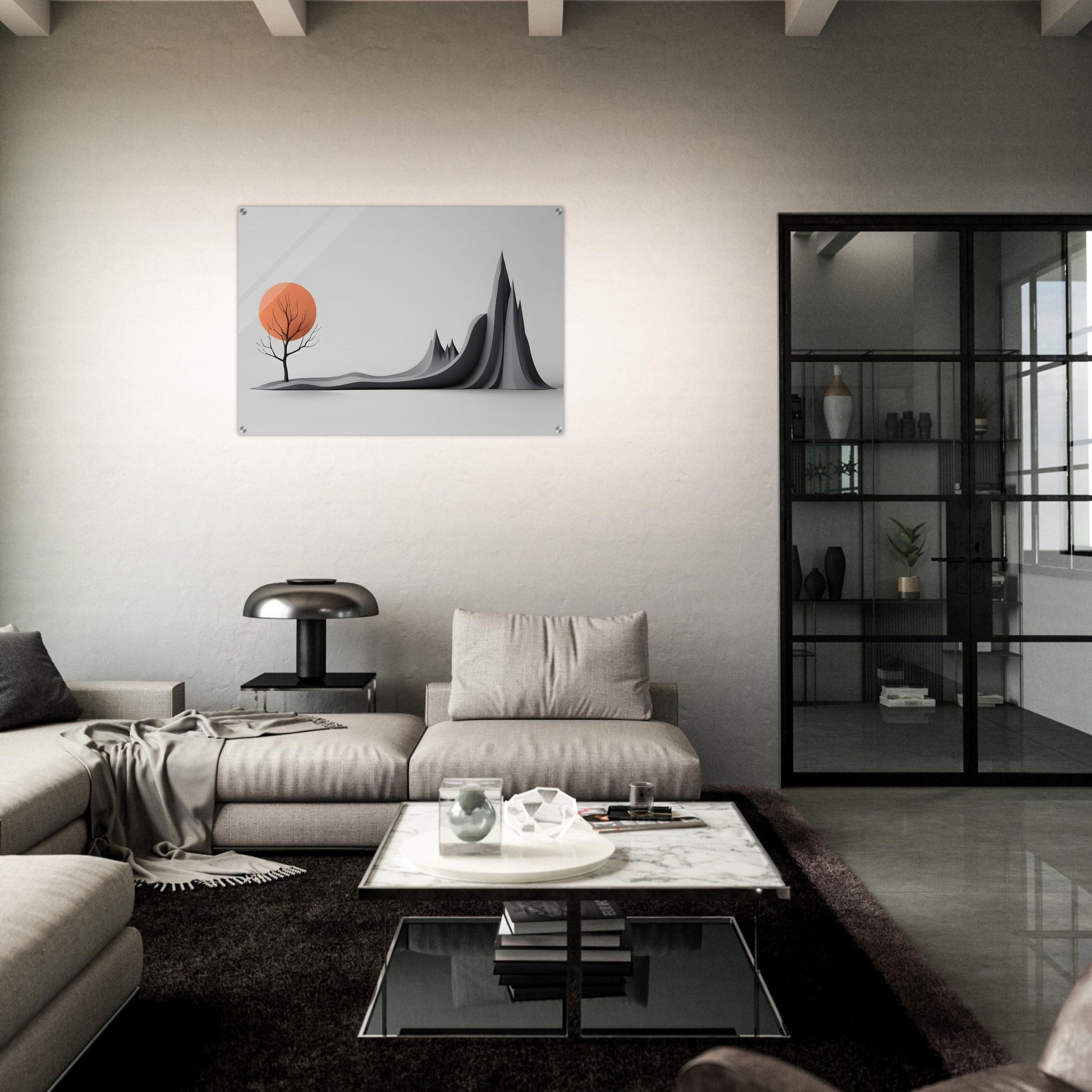 Breathtaking Minimalist Abstract Wall Art with Orange Sunset