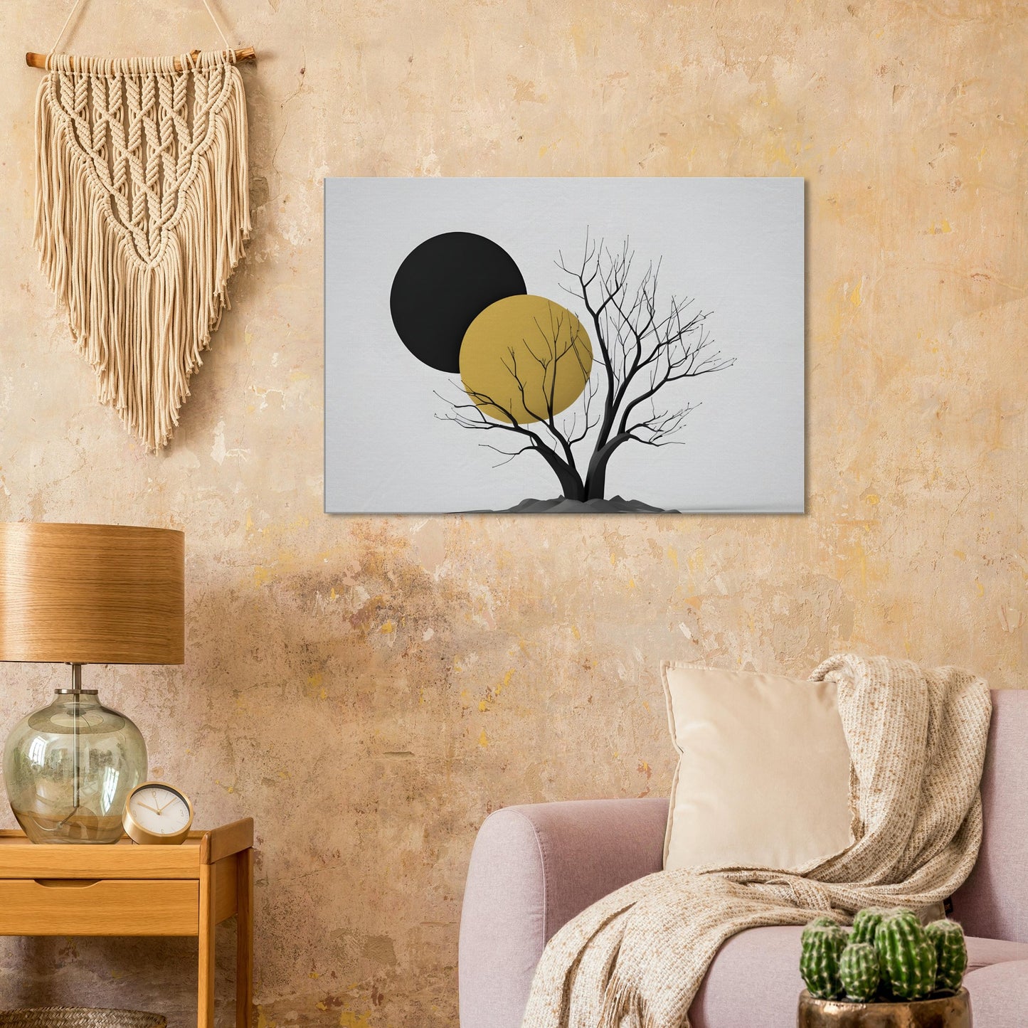 Minimalist Abstract Wall Art: Tree with Dual Circles