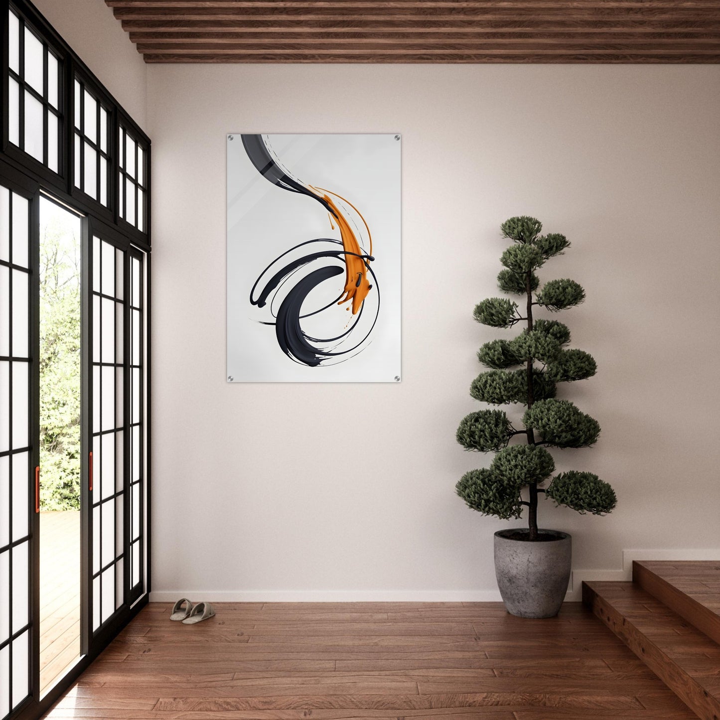 Minimalist Abstract Acrylic Print Art with Energetic Curves