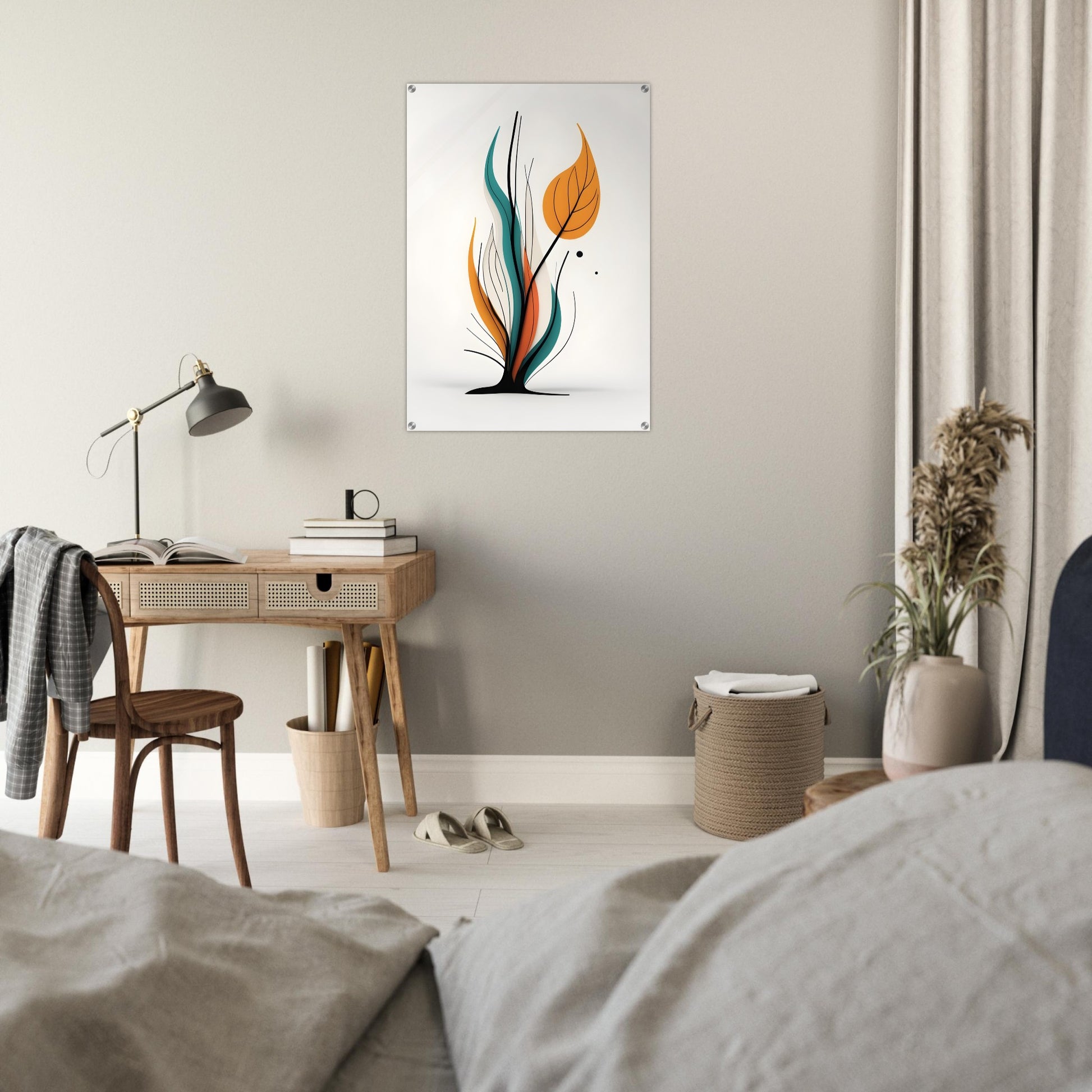 Acrylic glass wall art, Breeze Through Branches: A Minimalist Take on Nature’s Motion