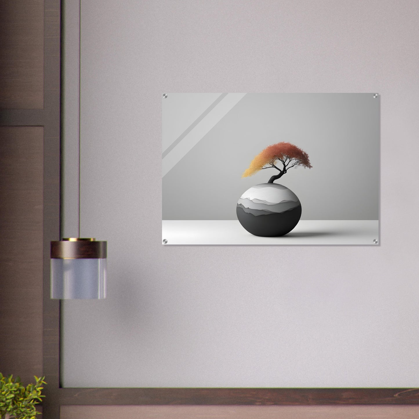 Minimalist Abstract Acrylic Print with Unique Bonsai Design