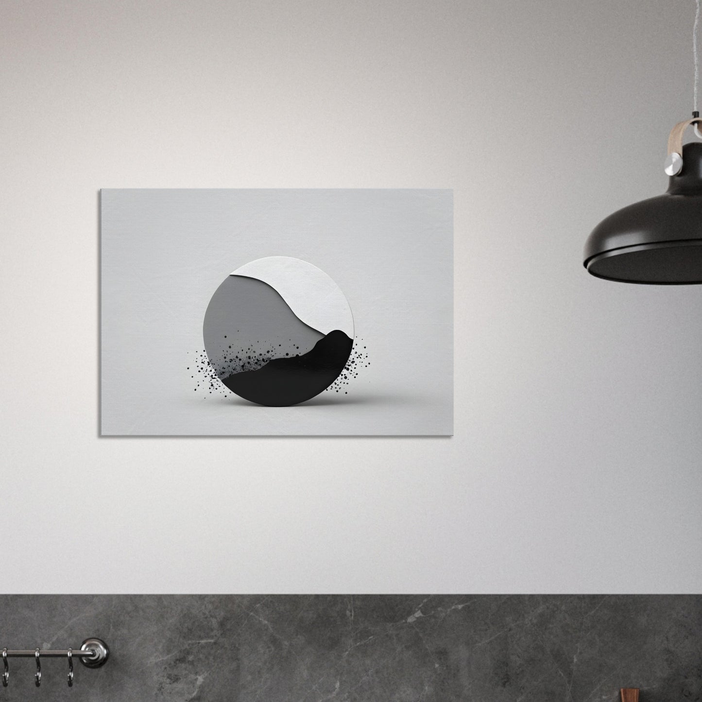 Minimalist Black and White Abstract Circle Canvas Art