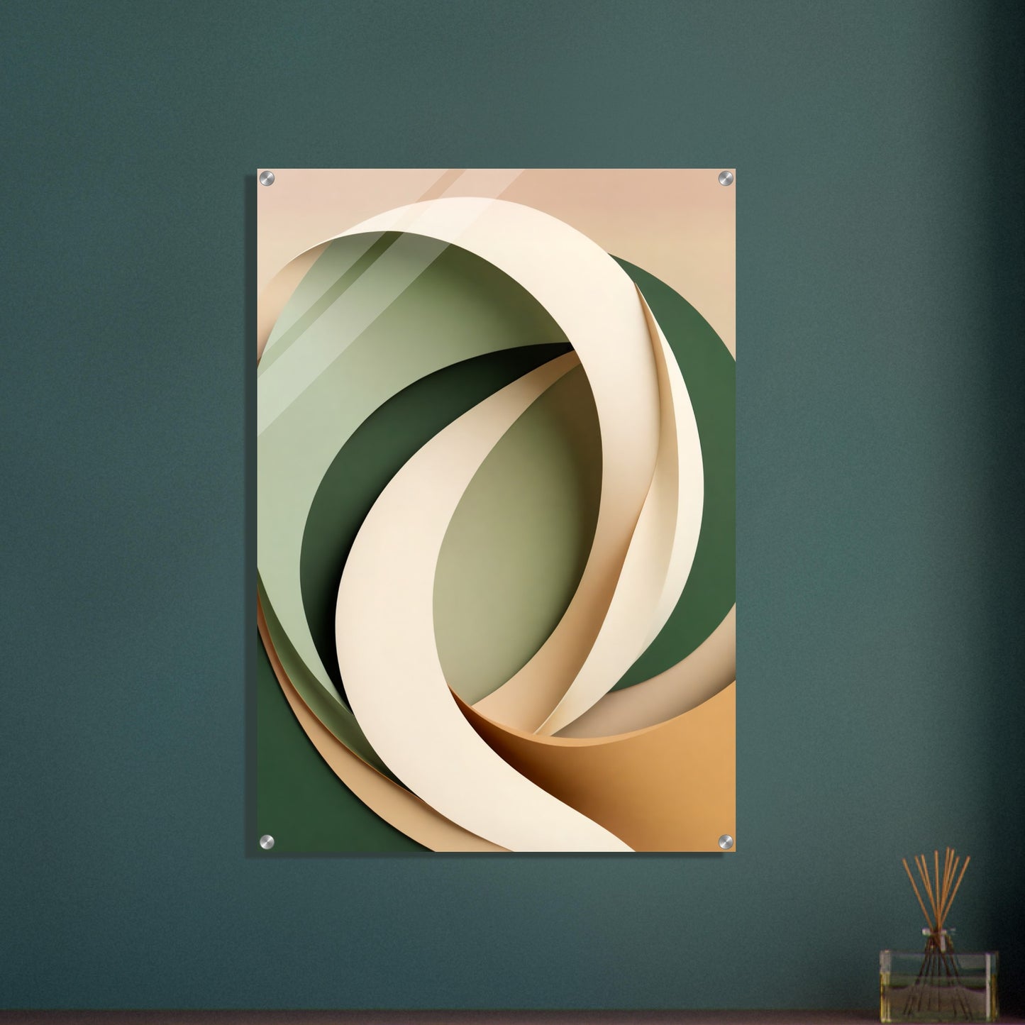 Acrylic glass wall art, Serene Earthy Tones: Minimalist Leaf Acrylic Artwork