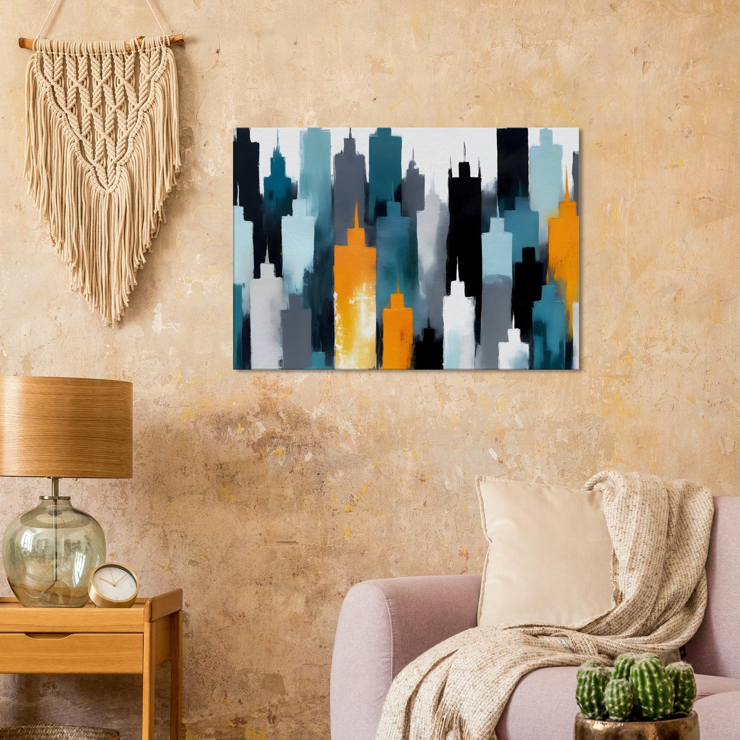 Tranquil Skyline Reflections: Abstract Minimalist Canvas