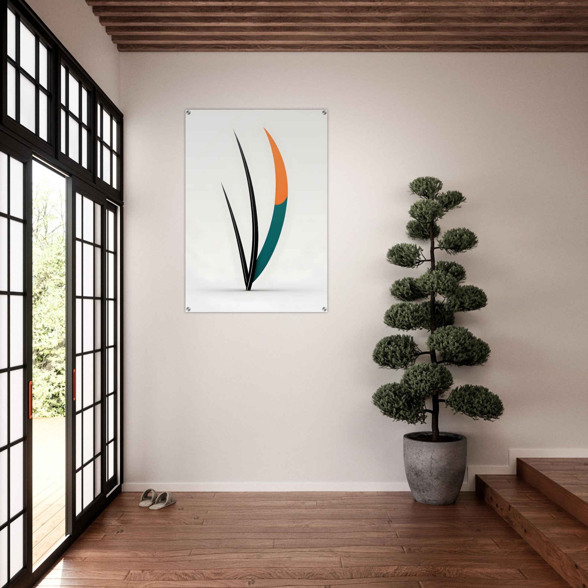 Acrylic glass wall art, Dancing Leaves: Handcrafted Minimalist Nature Art