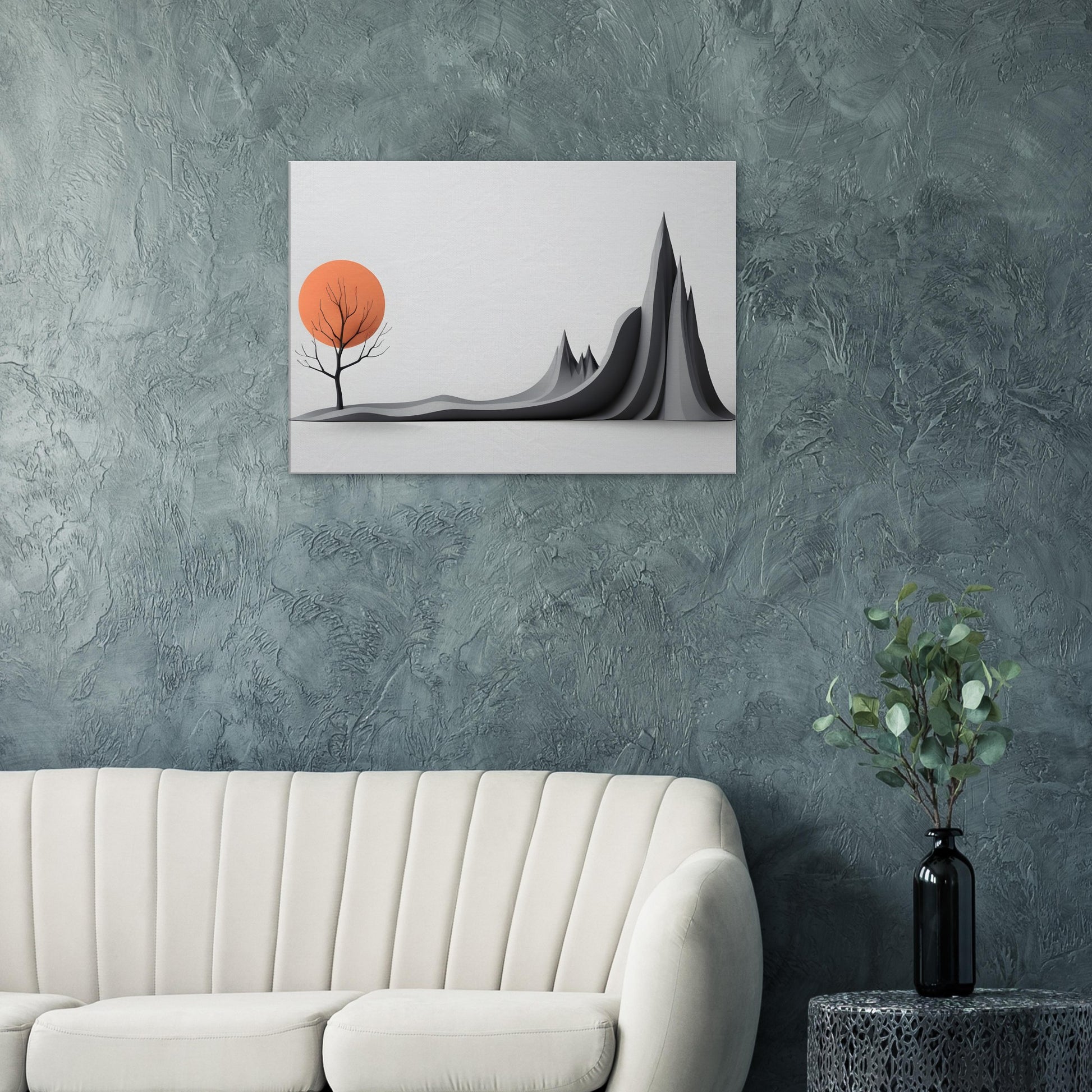 Minimalist Abstract Landscape Canvas Print with Orange Sun