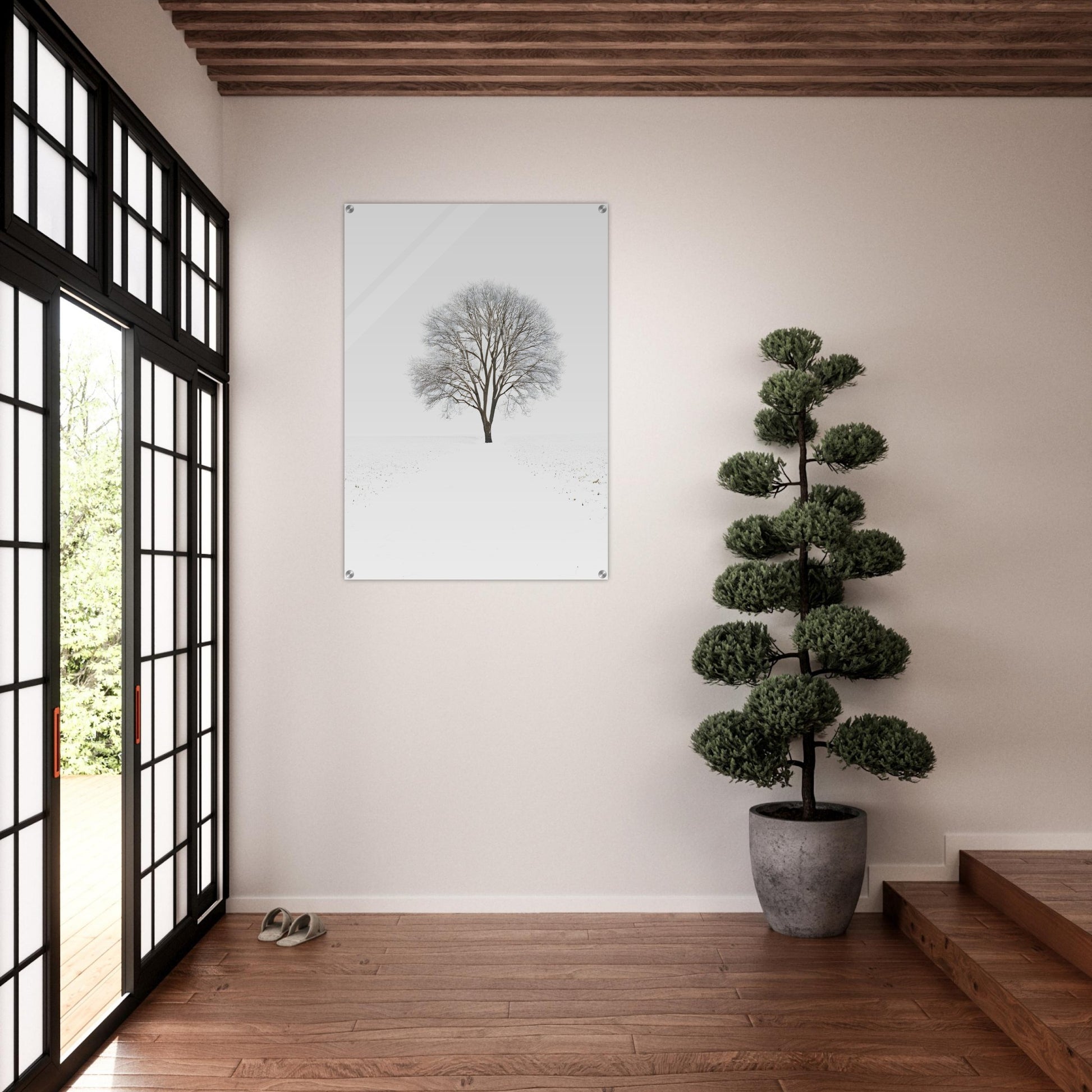 Minimalist Abstract Acrylic Print of a Tree in Winter Setting