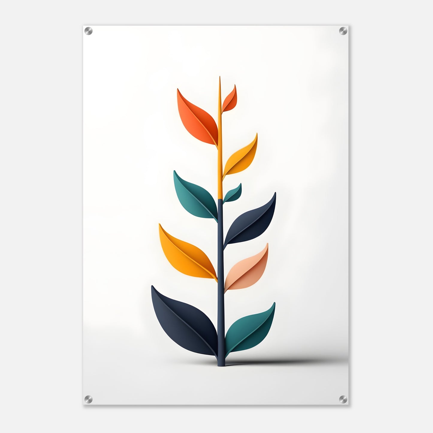 Minimalist Abstract Acrylic Print: Vibrant Leafy Art