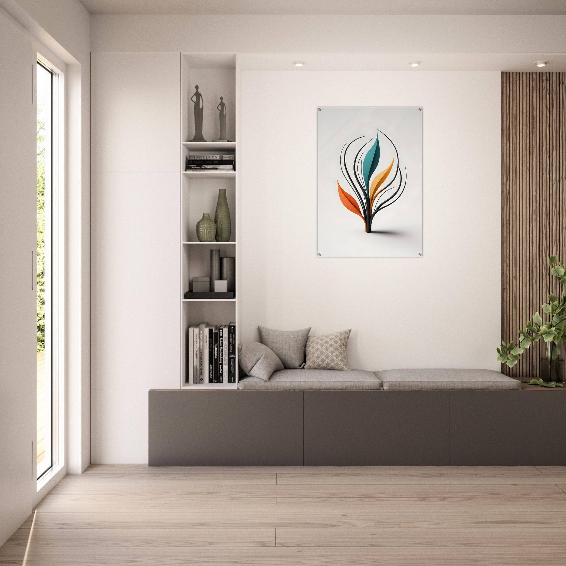 Acrylic glass wall art, Symphony of Leaves: Organic Abstract Art with Nature’s Flow