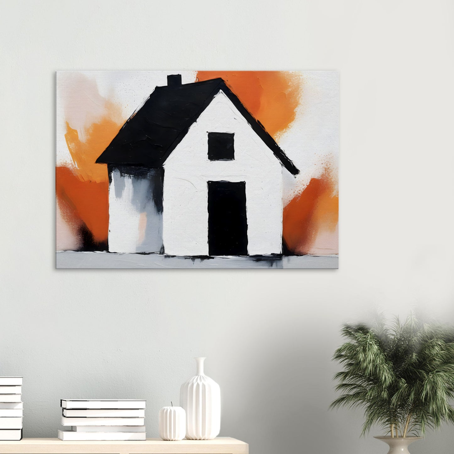 Rustic Allure: Abstract Minimalist House Canvas