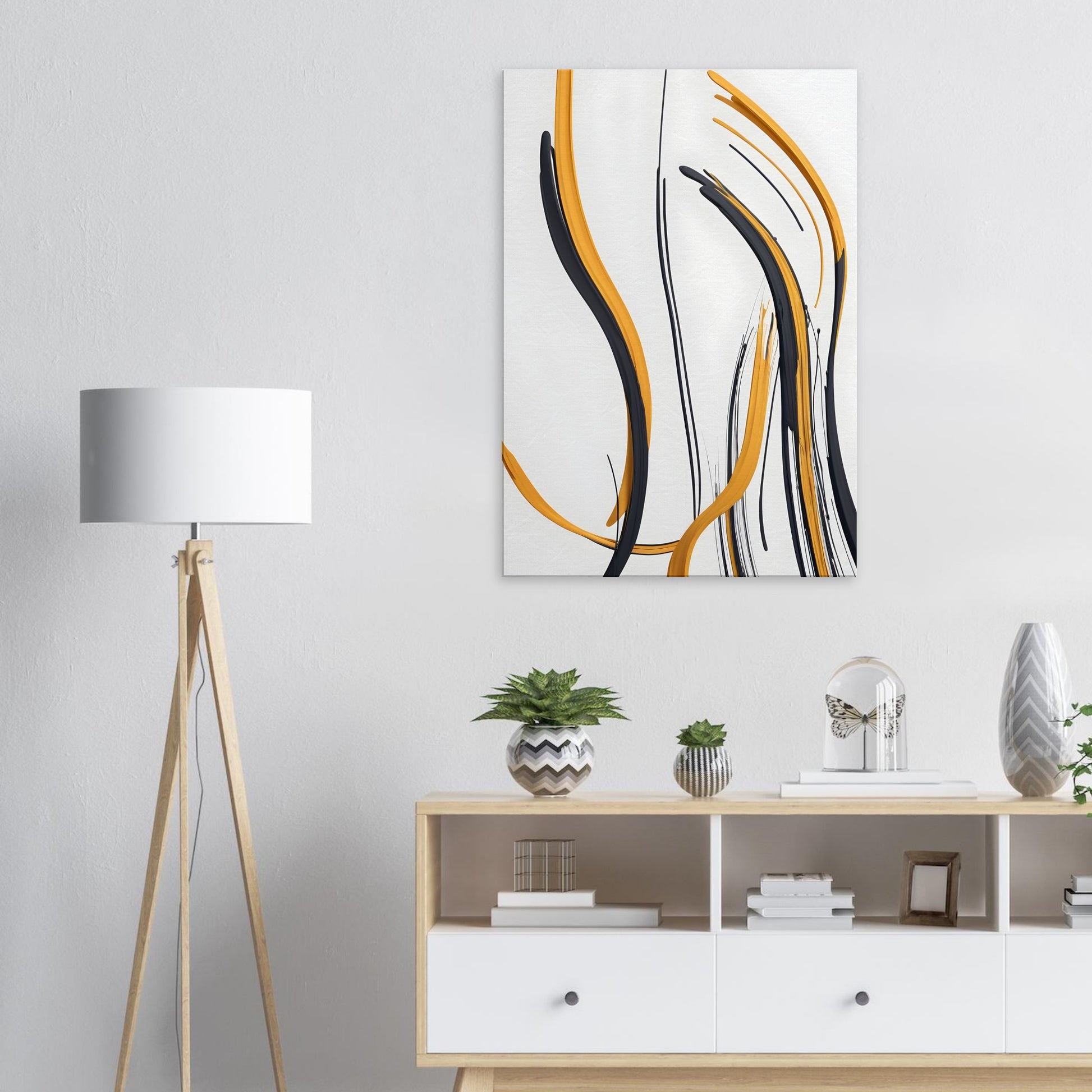 Minimalist Abstract Wall Art in Bold Black and Orange