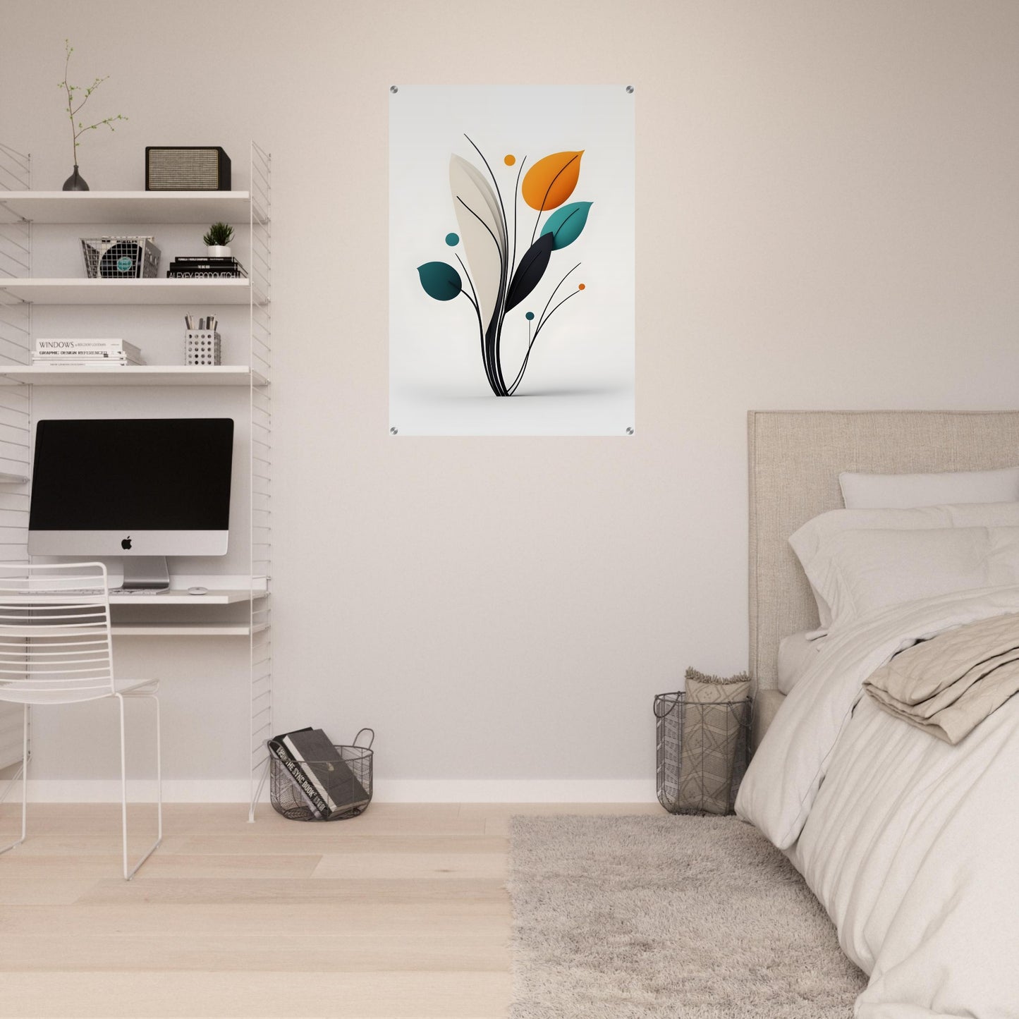 Vibrant Minimalist Abstract Wall Art - Leafy Elegance