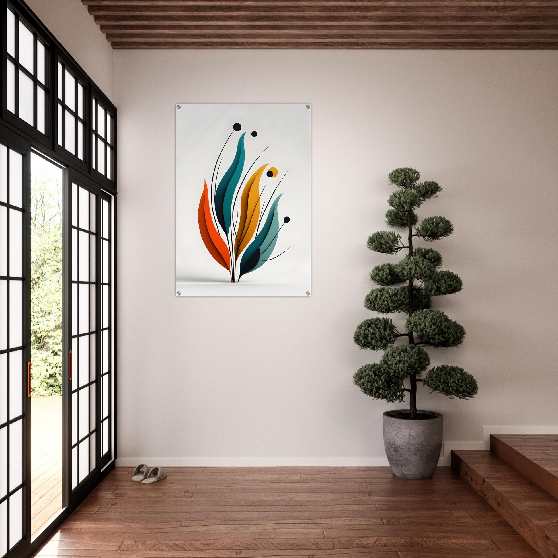 Acrylic glass wall art, Ethereal Branches: Minimalist Art Inspired by Nature’s Growth