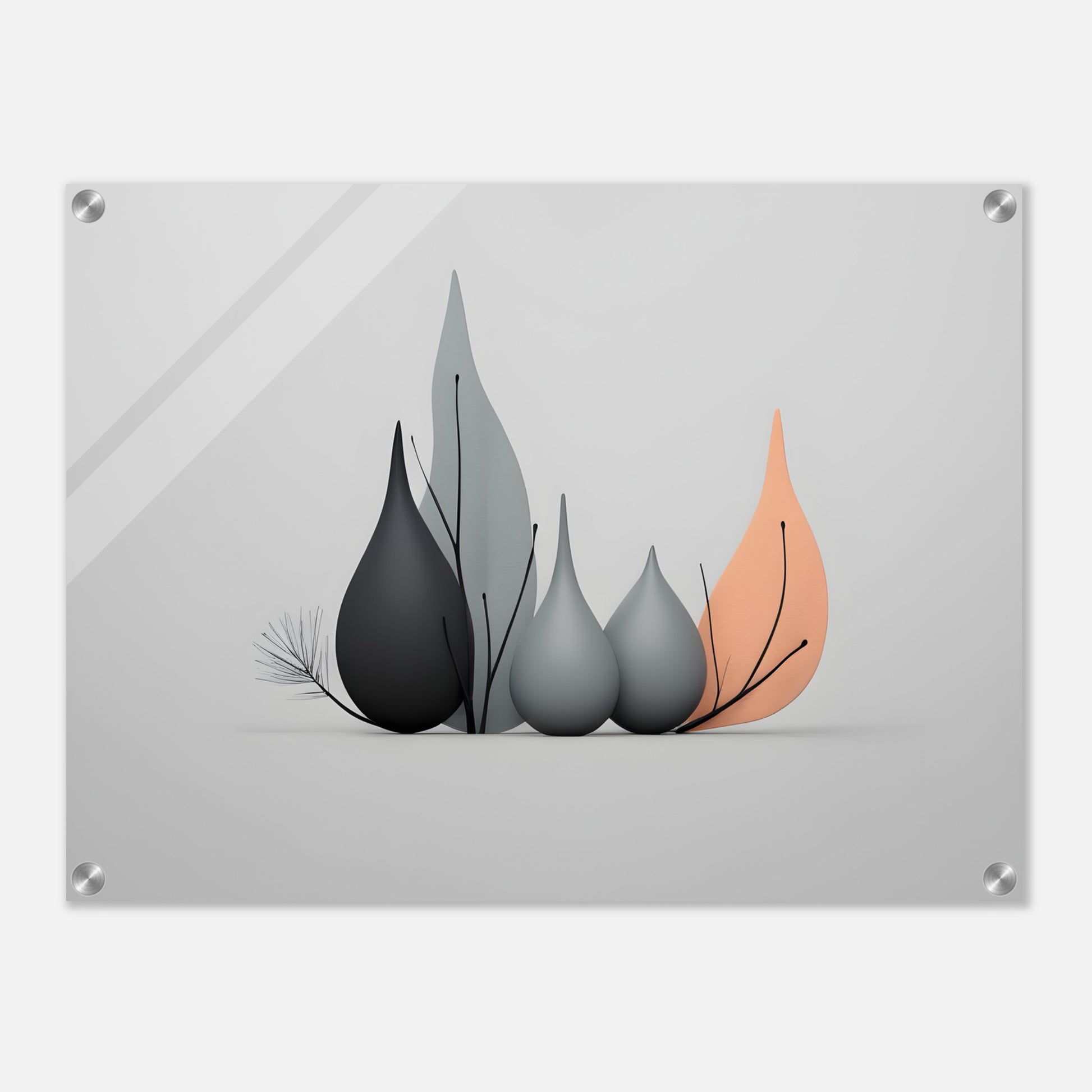 Minimalist Abstract Acrylic Print with Elegant Leaf Design