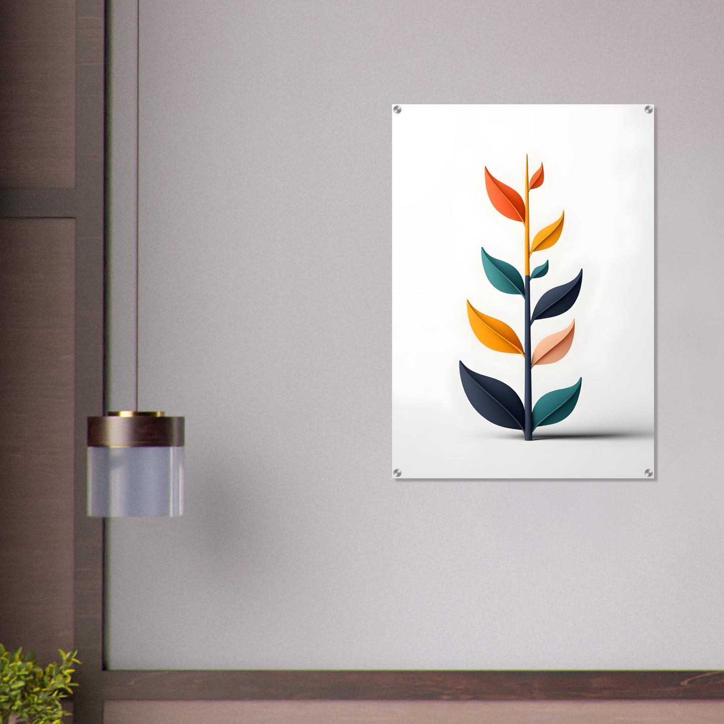 Minimalist Abstract Acrylic Print: Vibrant Leafy Art