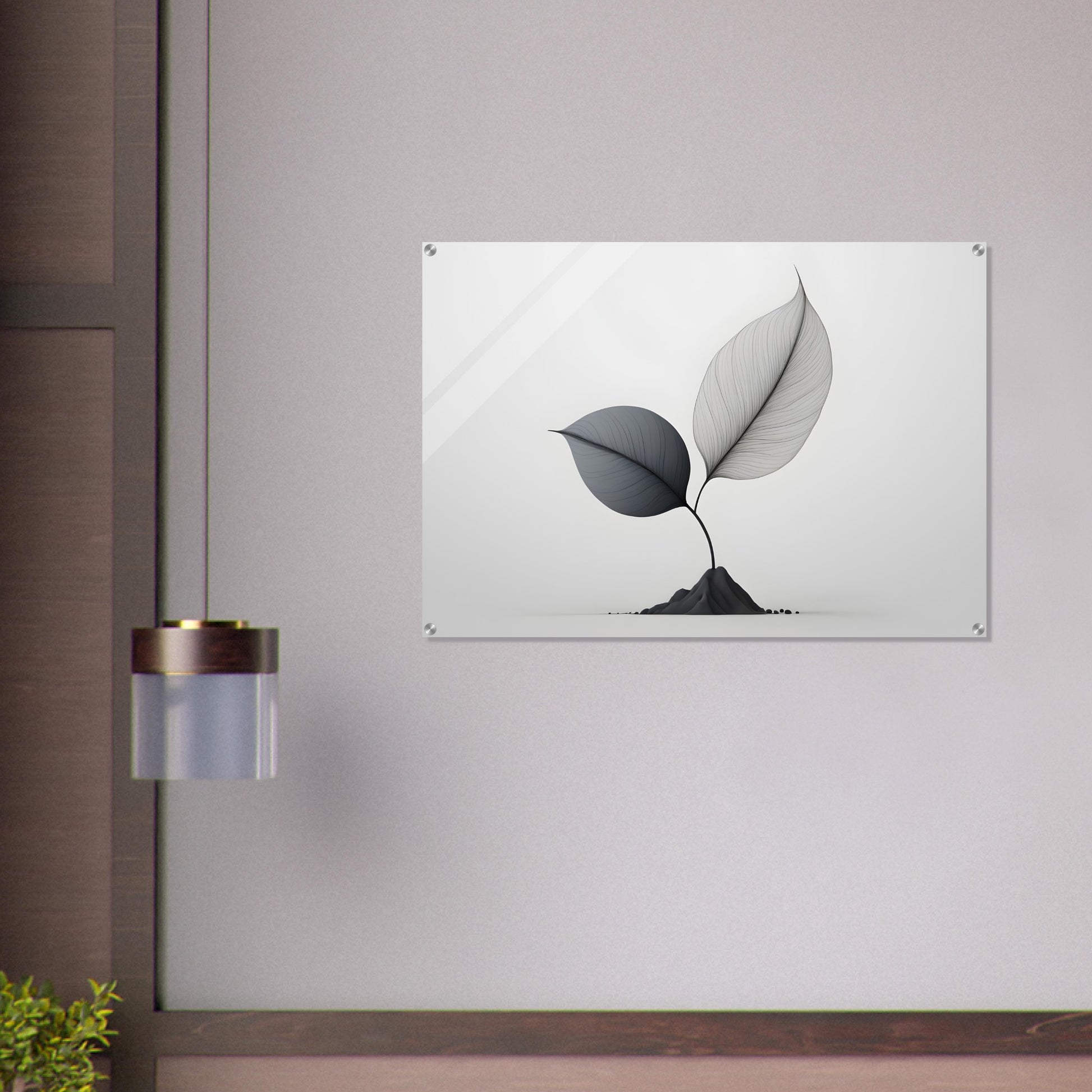 Minimalist Acrylic Print with Abstract Leaf Design for Modern Walls