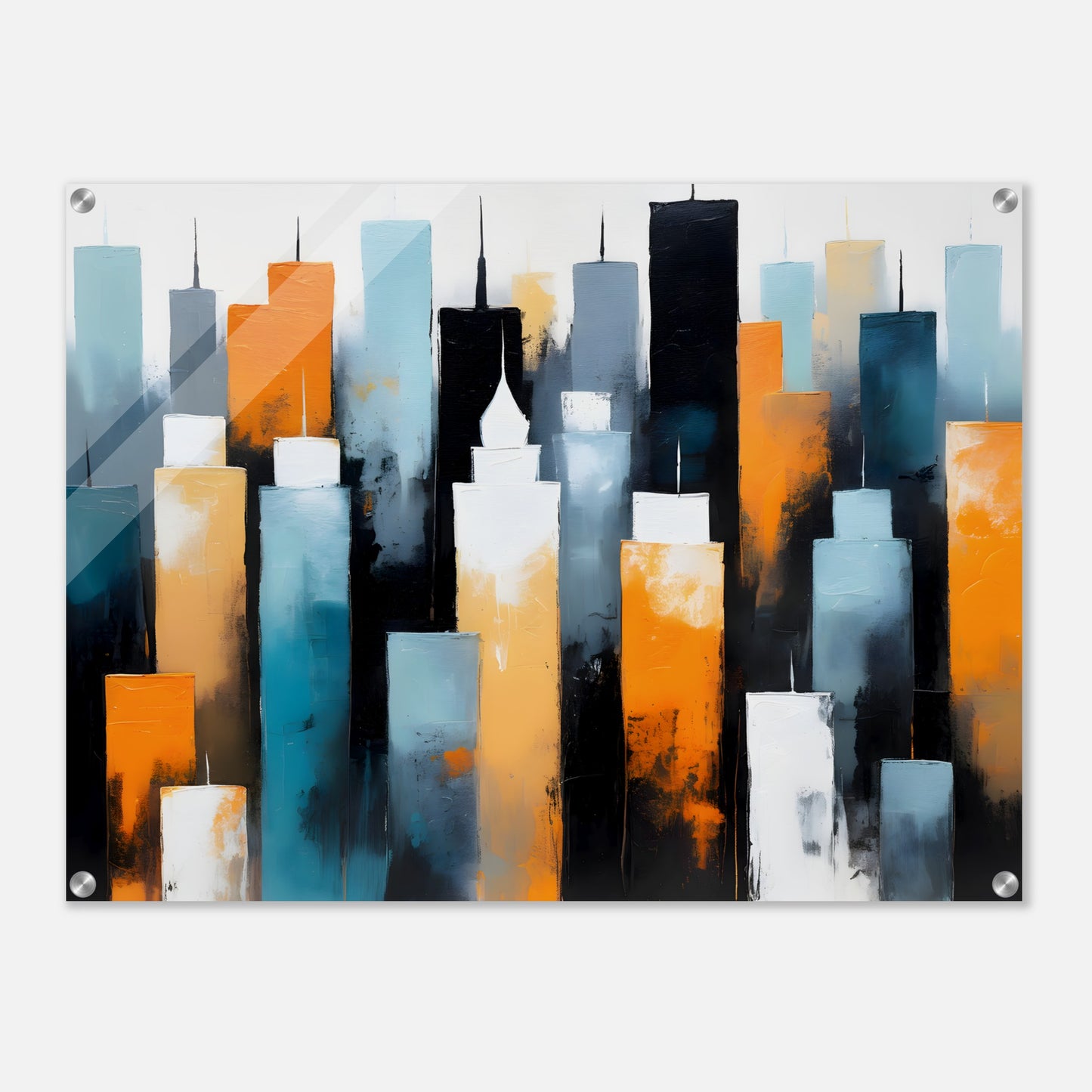 Vibrant Urban Dreams: Abstract Acrylic Skyline Print