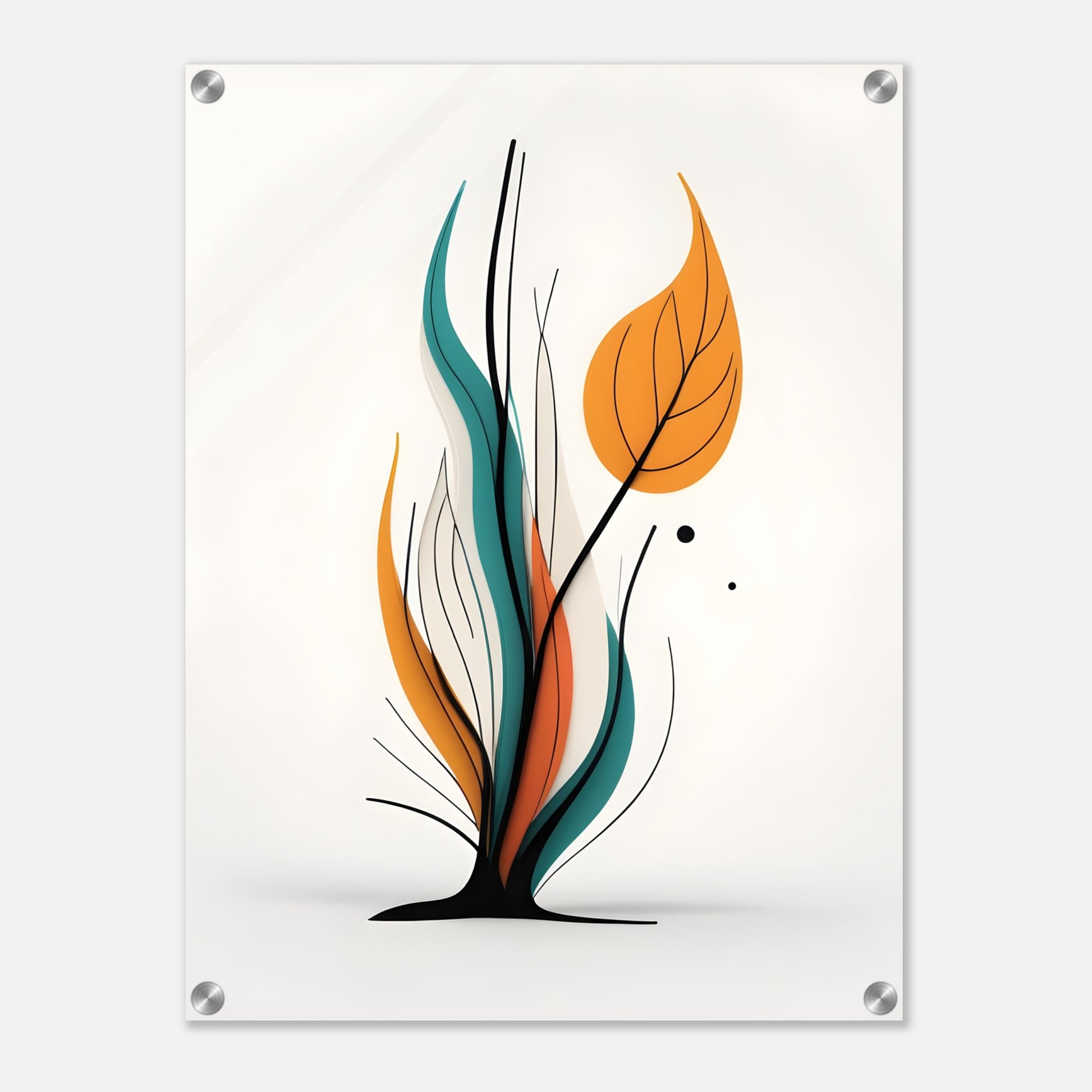 Acrylic glass wall art, Breeze Through Branches: A Minimalist Take on Nature’s Motion