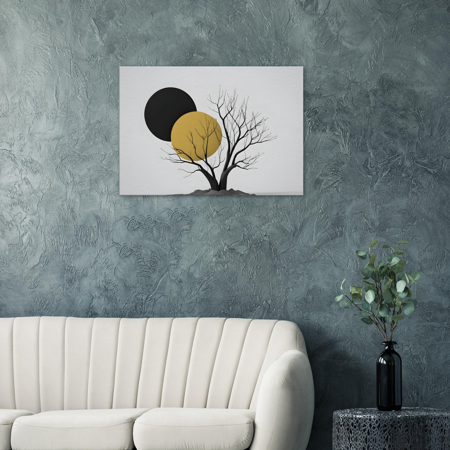 Minimalist Abstract Wall Art: Tree with Dual Circles