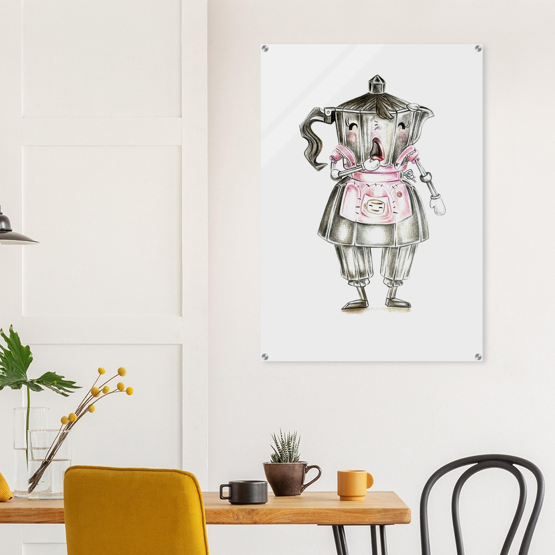 The Singing Barista - Charming Vertical Acrylic Wall Art