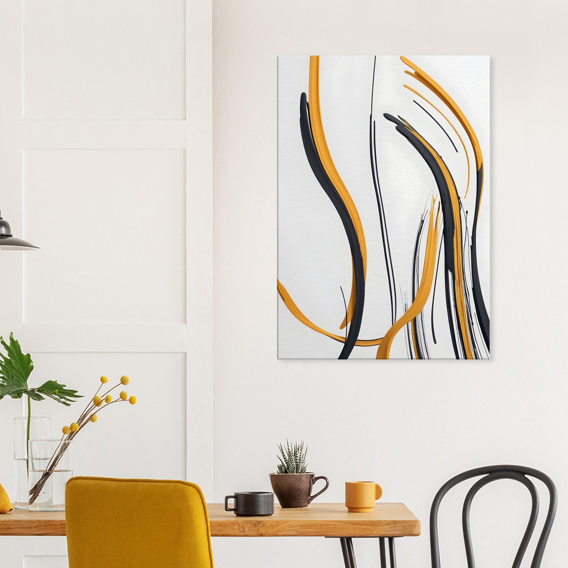 Minimalist Abstract Wall Art in Bold Black and Orange