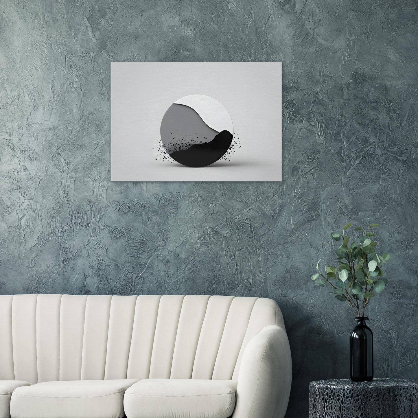 Minimalist Black and White Abstract Circle Canvas Art