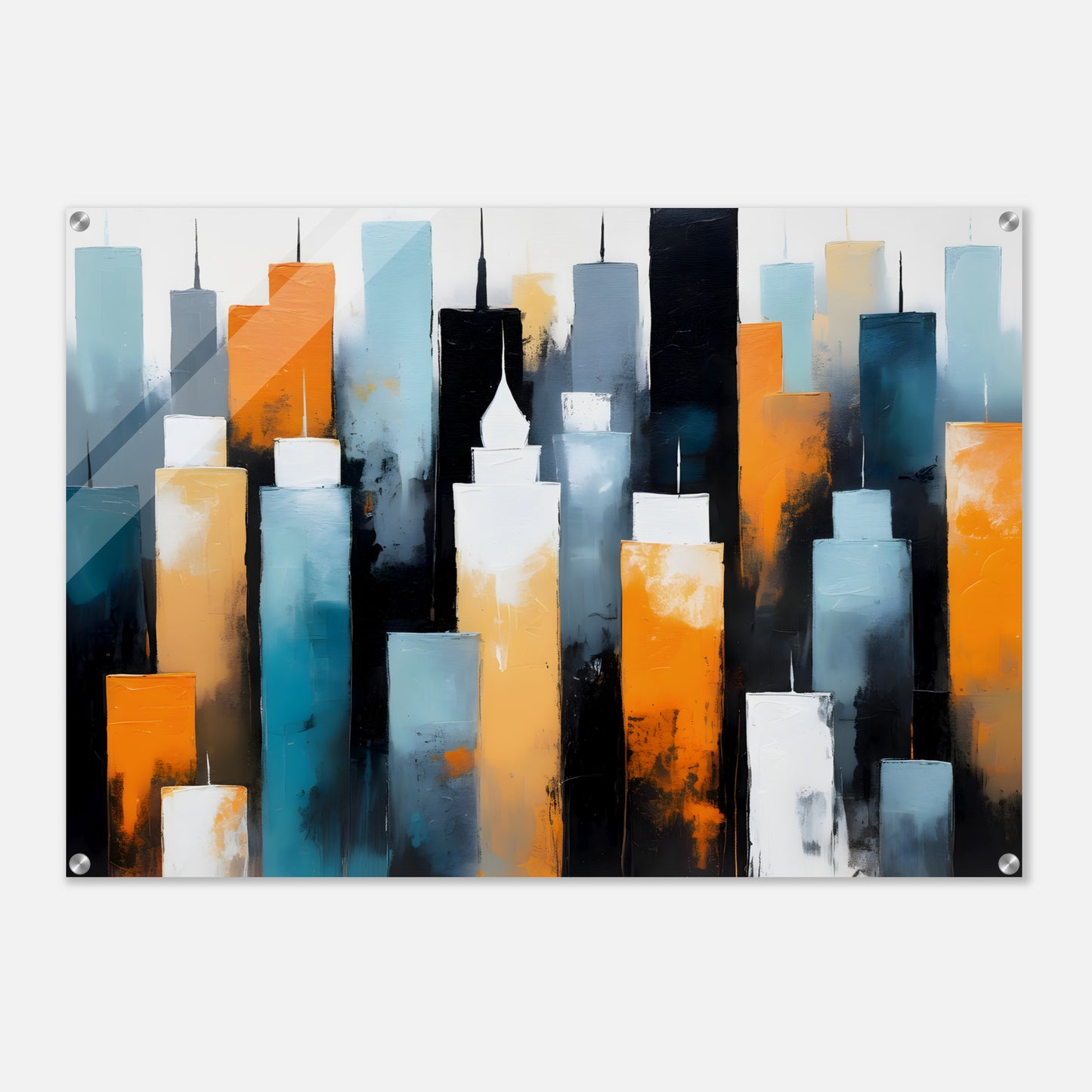 Vibrant Urban Dreams: Abstract Acrylic Skyline Print