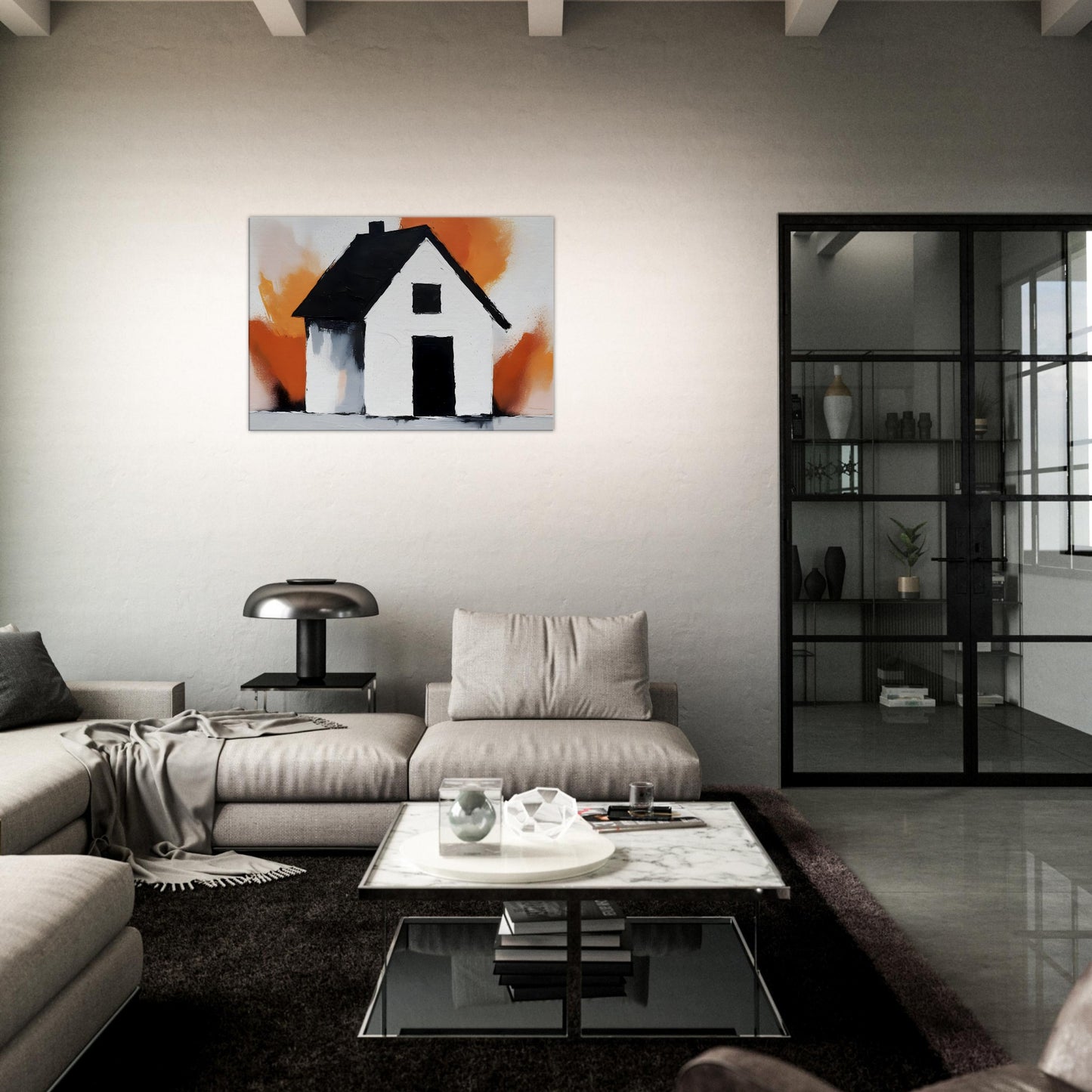 Rustic Allure: Abstract Minimalist House Canvas