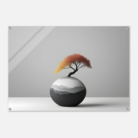 Minimalist Abstract Acrylic Print with Unique Bonsai Design