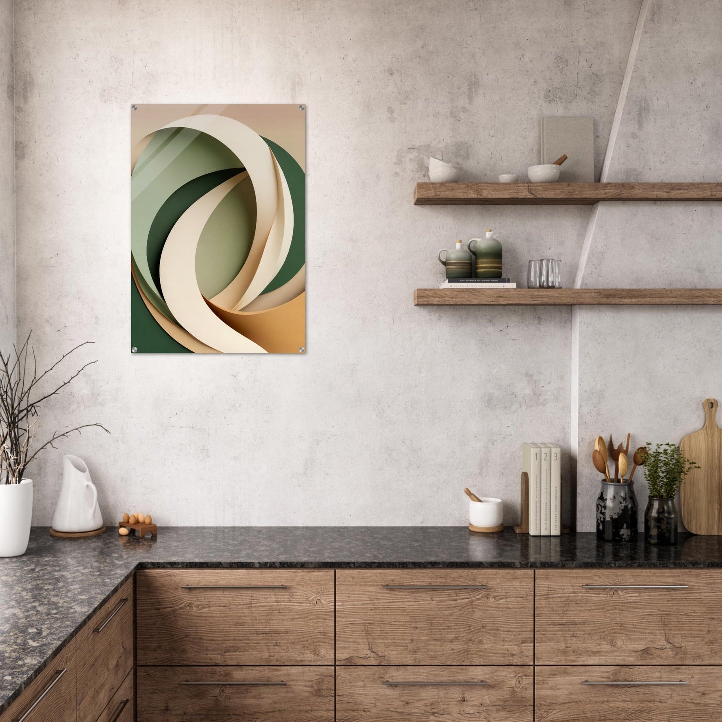 Acrylic glass wall art, Serene Earthy Tones: Minimalist Leaf Acrylic Artwork