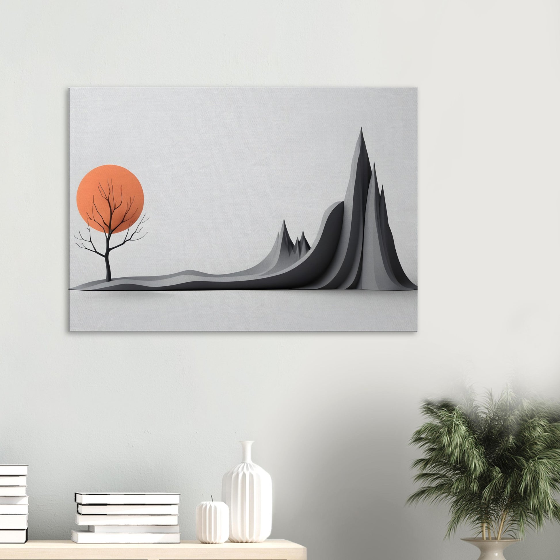 Minimalist Abstract Landscape Canvas Print with Orange Sun