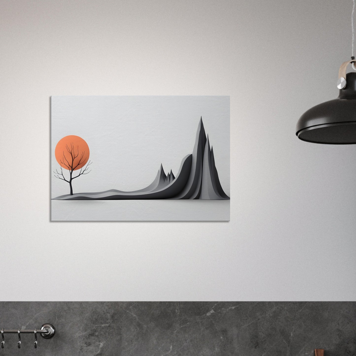 Minimalist Abstract Landscape Canvas Print with Orange Sun