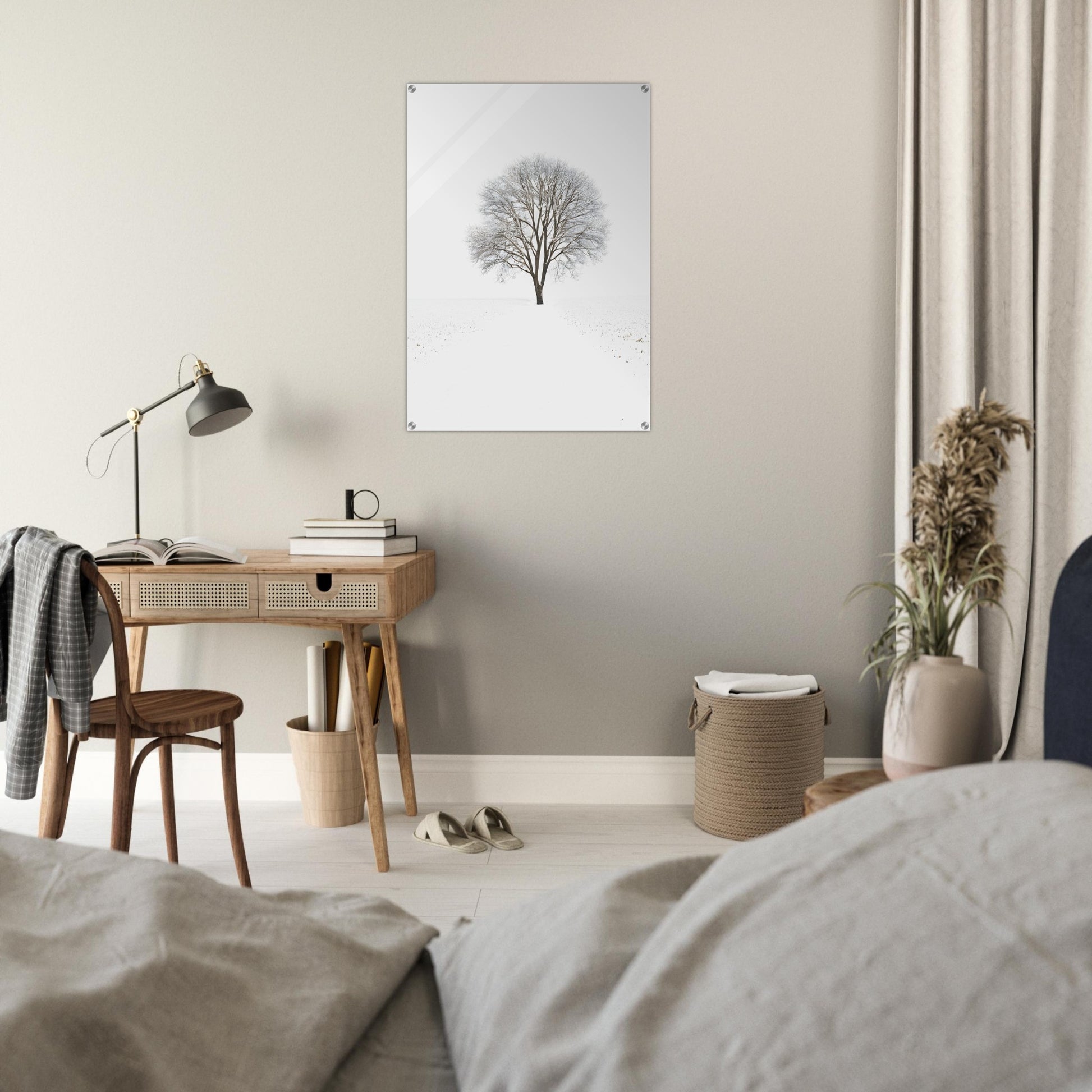 Minimalist Abstract Acrylic Print of a Tree in Winter Setting