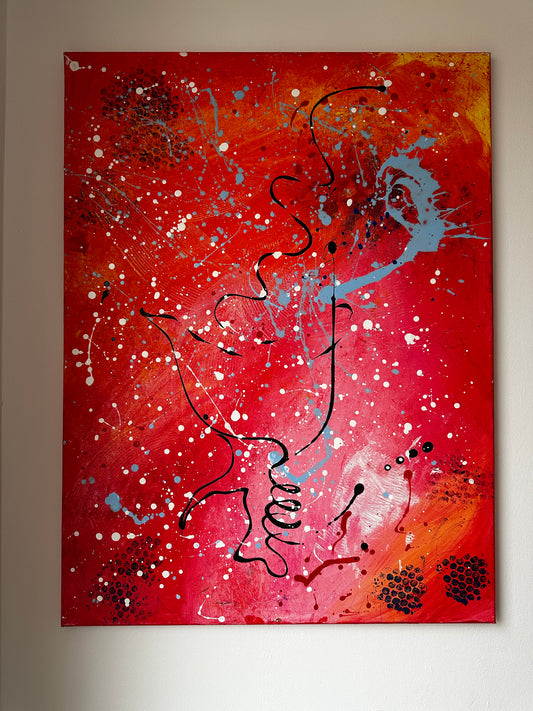 Crimson Symphony - Original Acrylic Canvas Painting, Unique Abstract Art