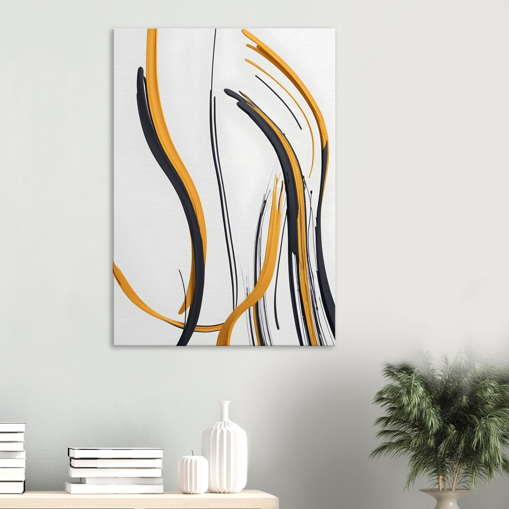 Minimalist Abstract Wall Art in Bold Black and Orange